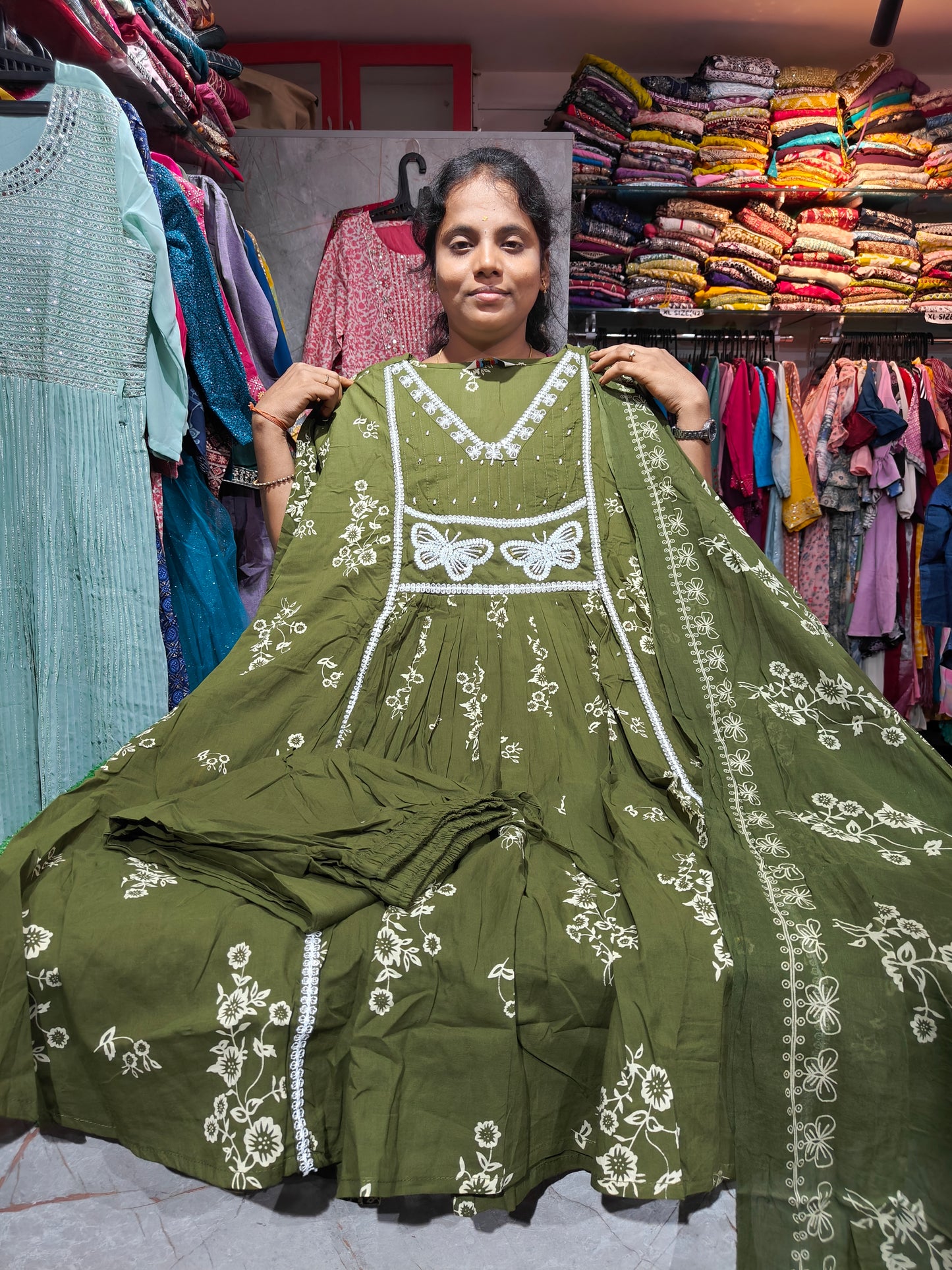 Cotton Anarkali Kurti Set with Butterfly Work β Elegant Ethnic Wear AS945