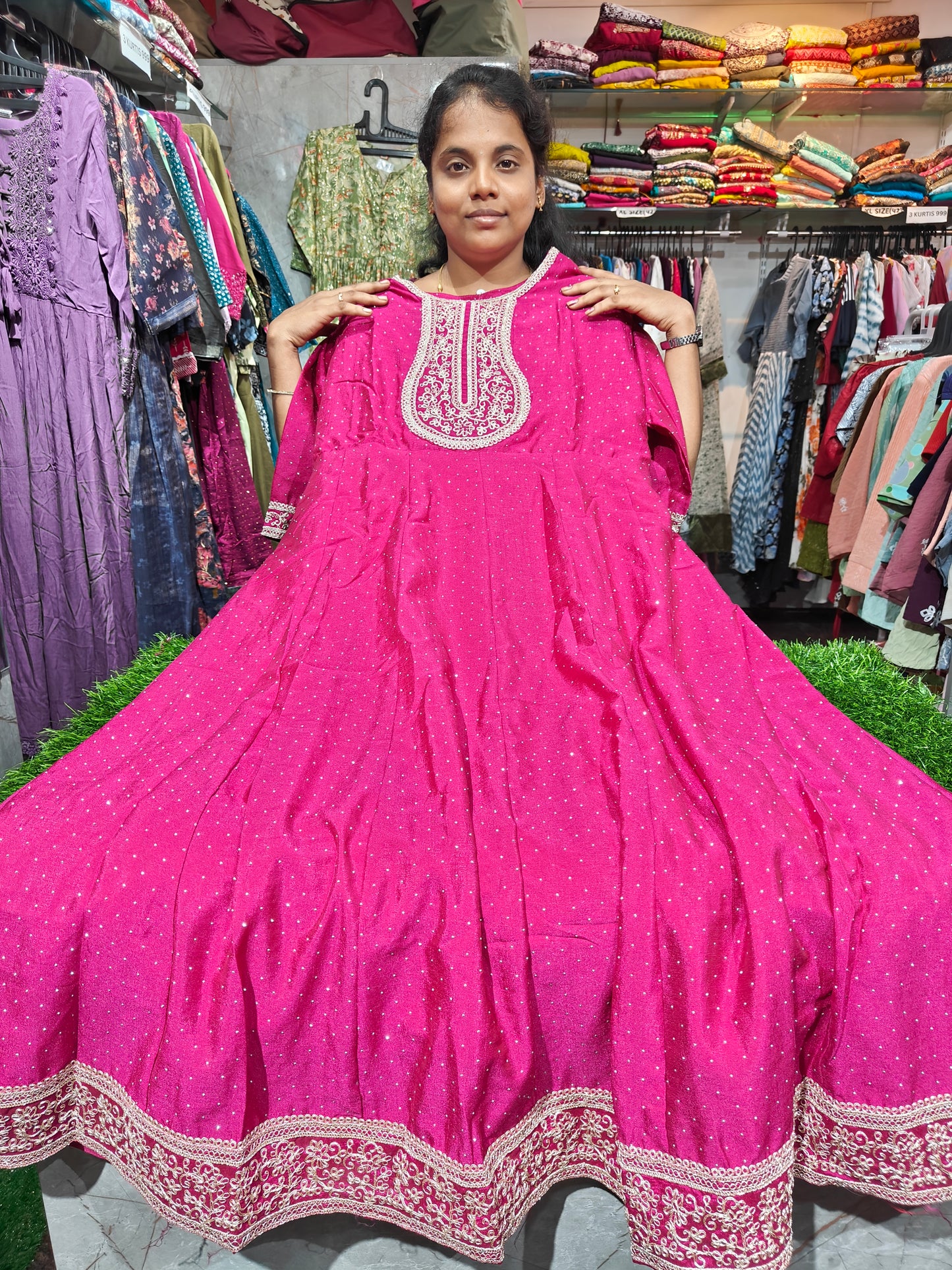Grand Function Wear Anarkali Kurti – Silk Fabric – Elegant Ethnic Wear – Plus Size 3XL to 6XL – GFA699