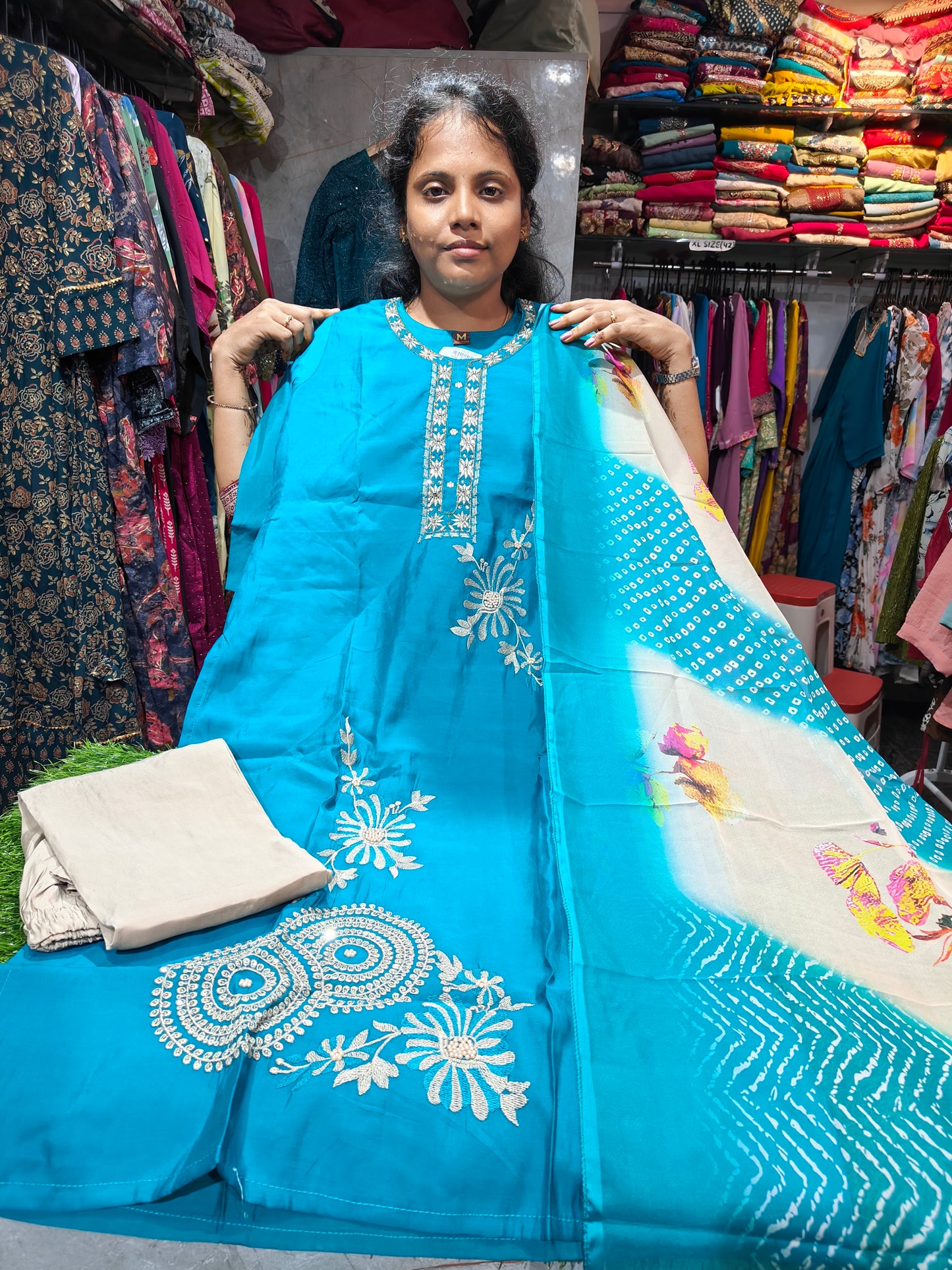 Silk Partywear Salwar Set – MQ749 | Handwork & Thread Work Design | Sizes M to XXL | Price ₹749