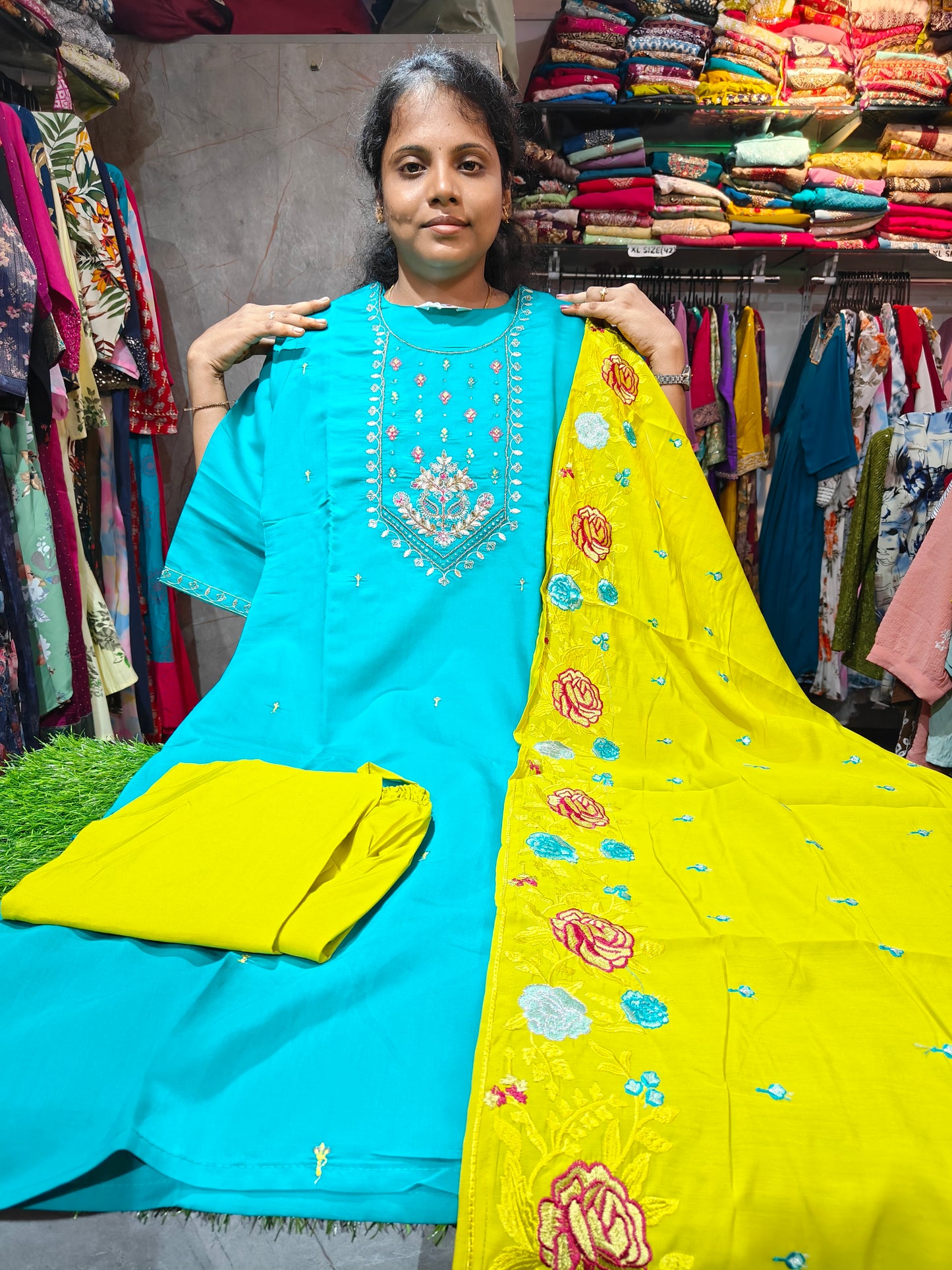 Silk Partywear Salwar Set with Grand Shawl | Elegant Ethnic Wear | Sizes M to XXL β βΉ899