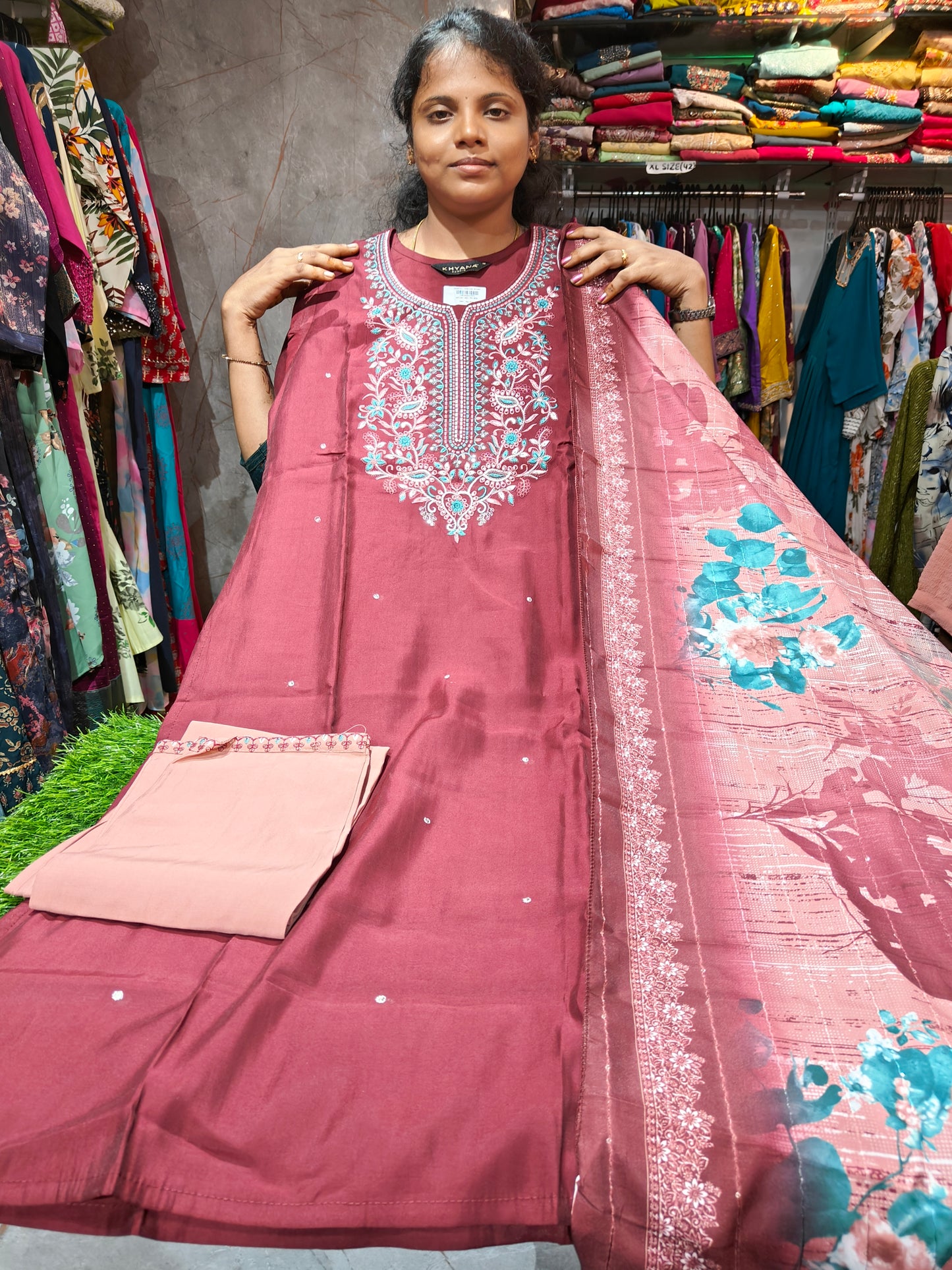 Silk Partywear Salwar Set with Grand Shawl | Elegant Ethnic Wear | Sizes M to XXL β βΉ749