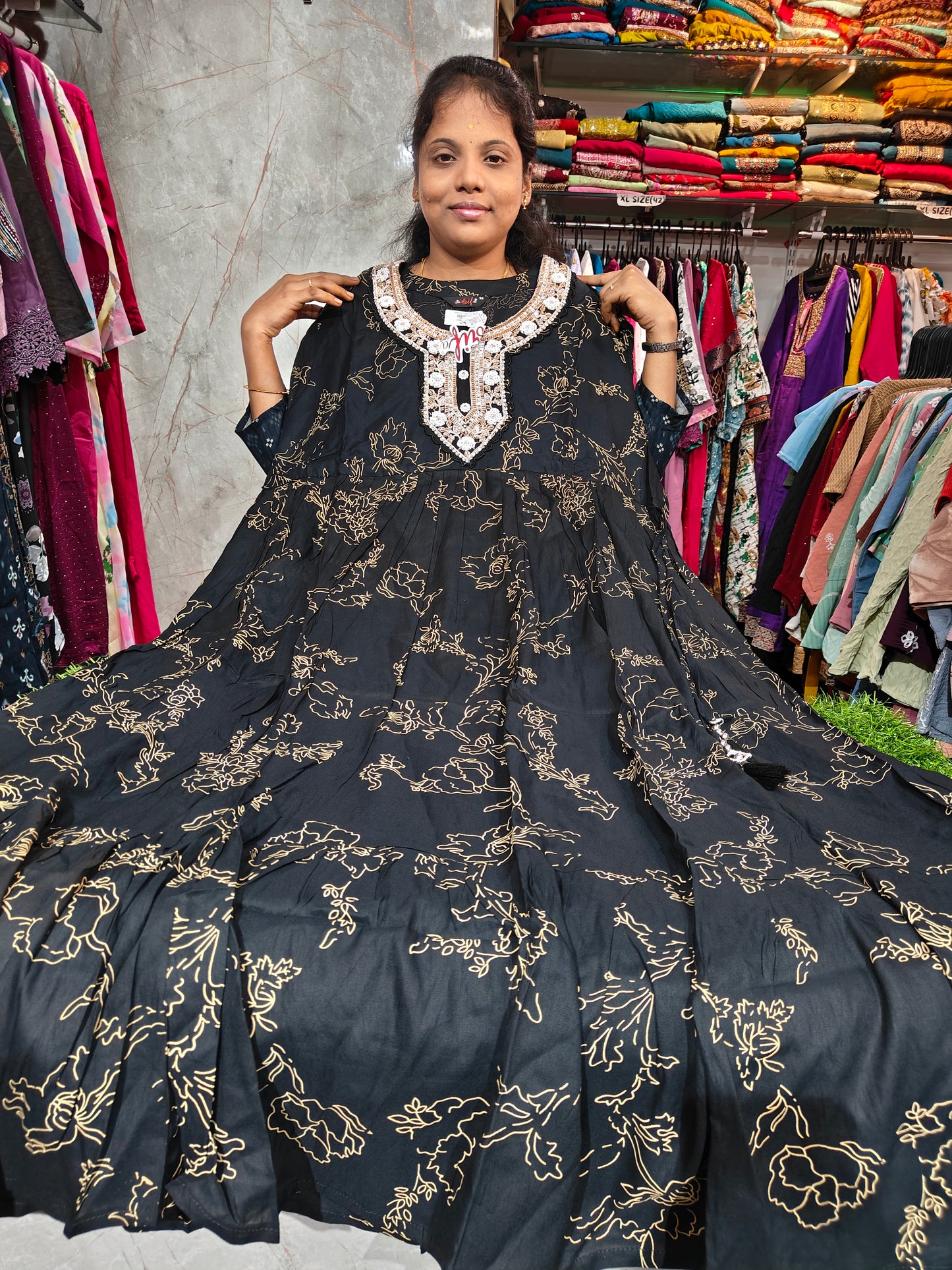 Heavy Neck Work Anarkali Kurti – Plus Size (3XL to 6XL) | Party Wear Long Kurti for Women – CGA649