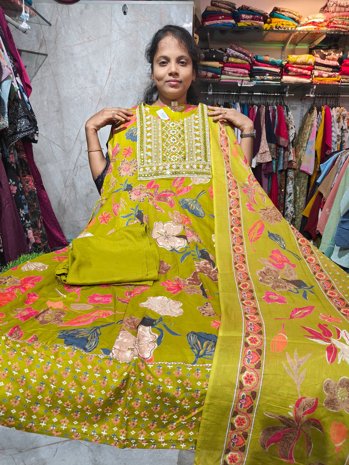 Rayon Cotton Anarkali Kurti Set with Bottom & Dupatta – PSCS2
