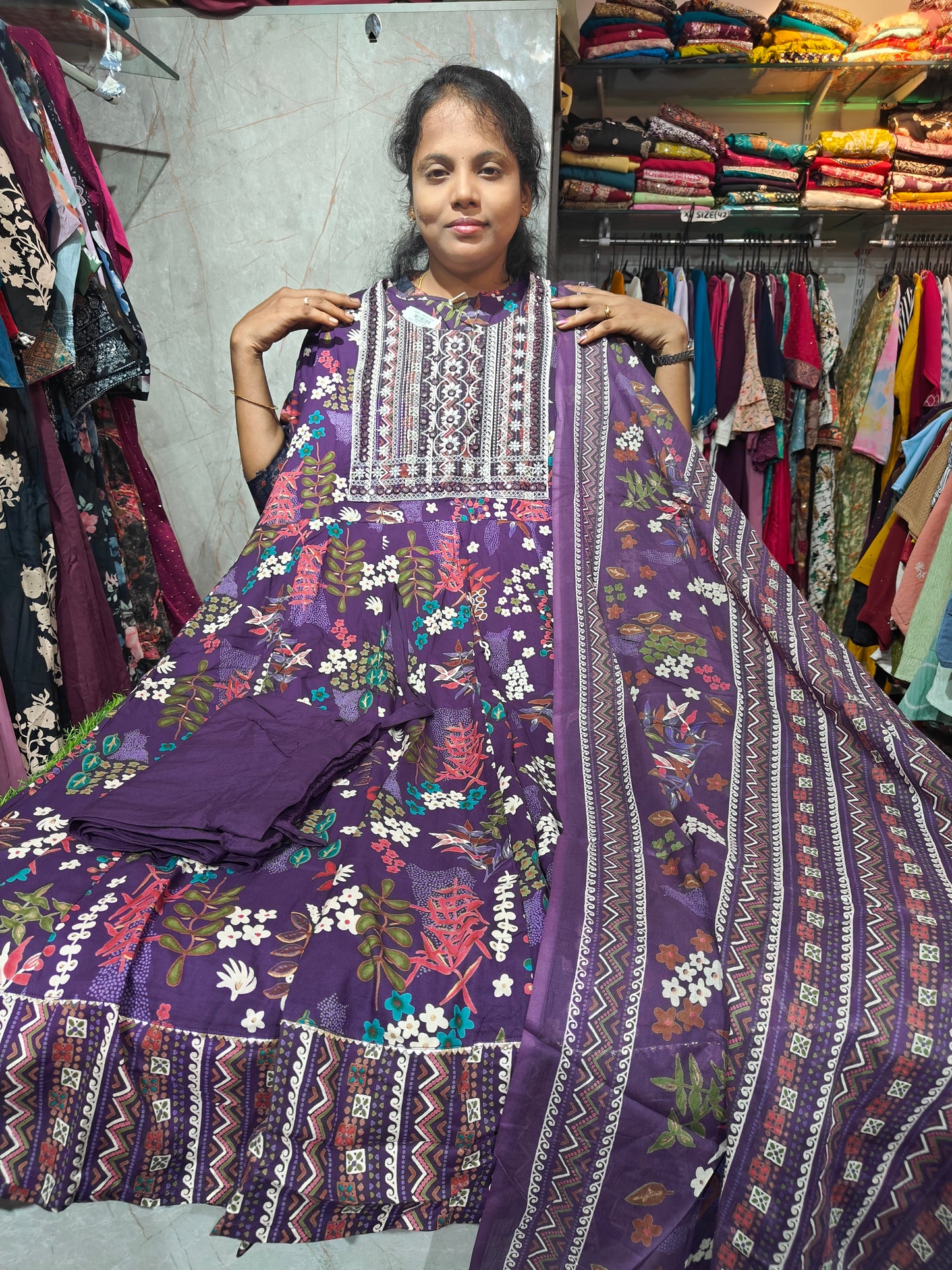 Rayon Cotton Anarkali Kurti Set with Bottom & Dupatta – PSCS2