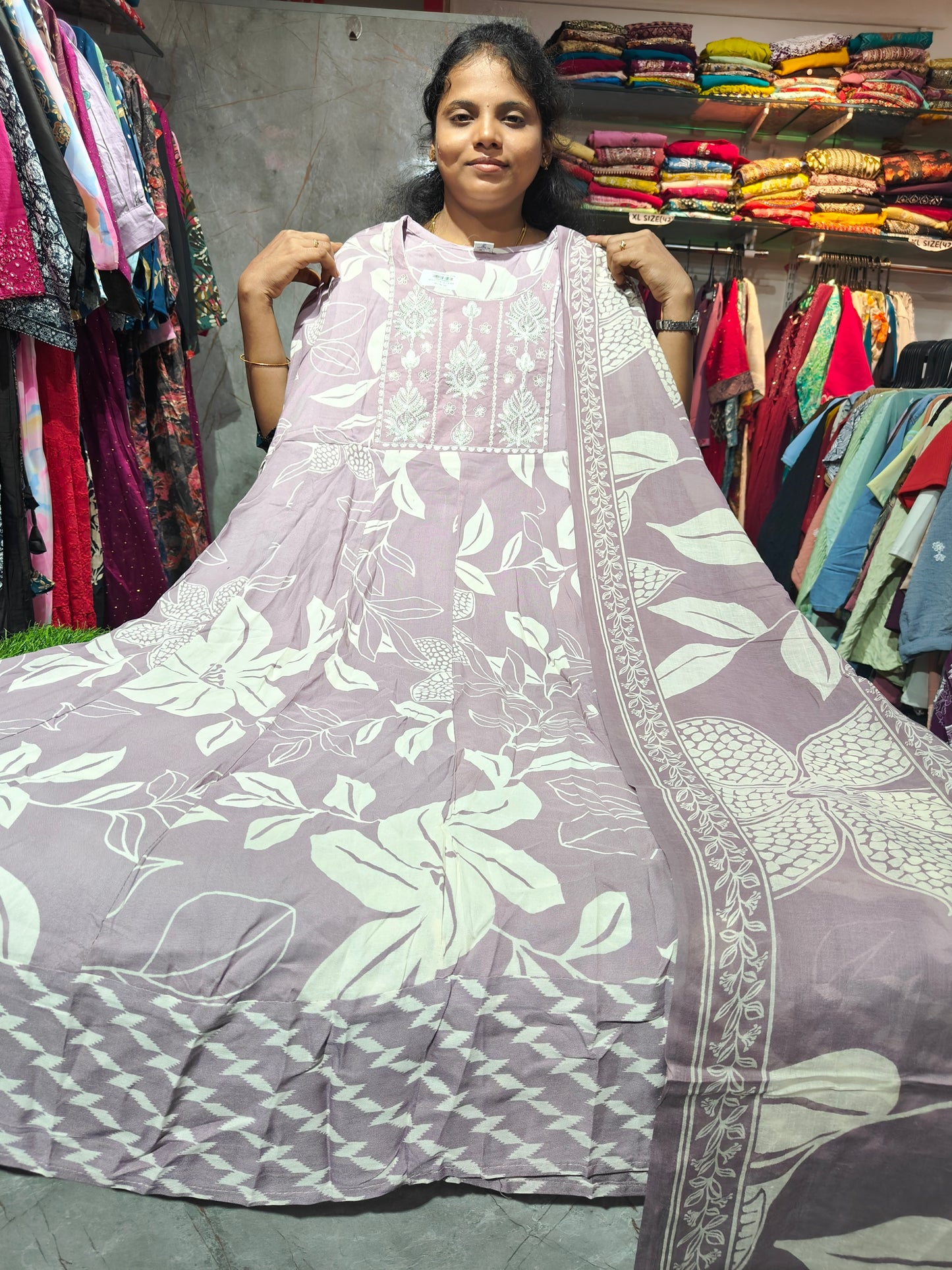 Anarkali Top with Shawl – Cotton Rayon | XL & XXL | Elegant Women’s Wear | ₹649 | RSTS14