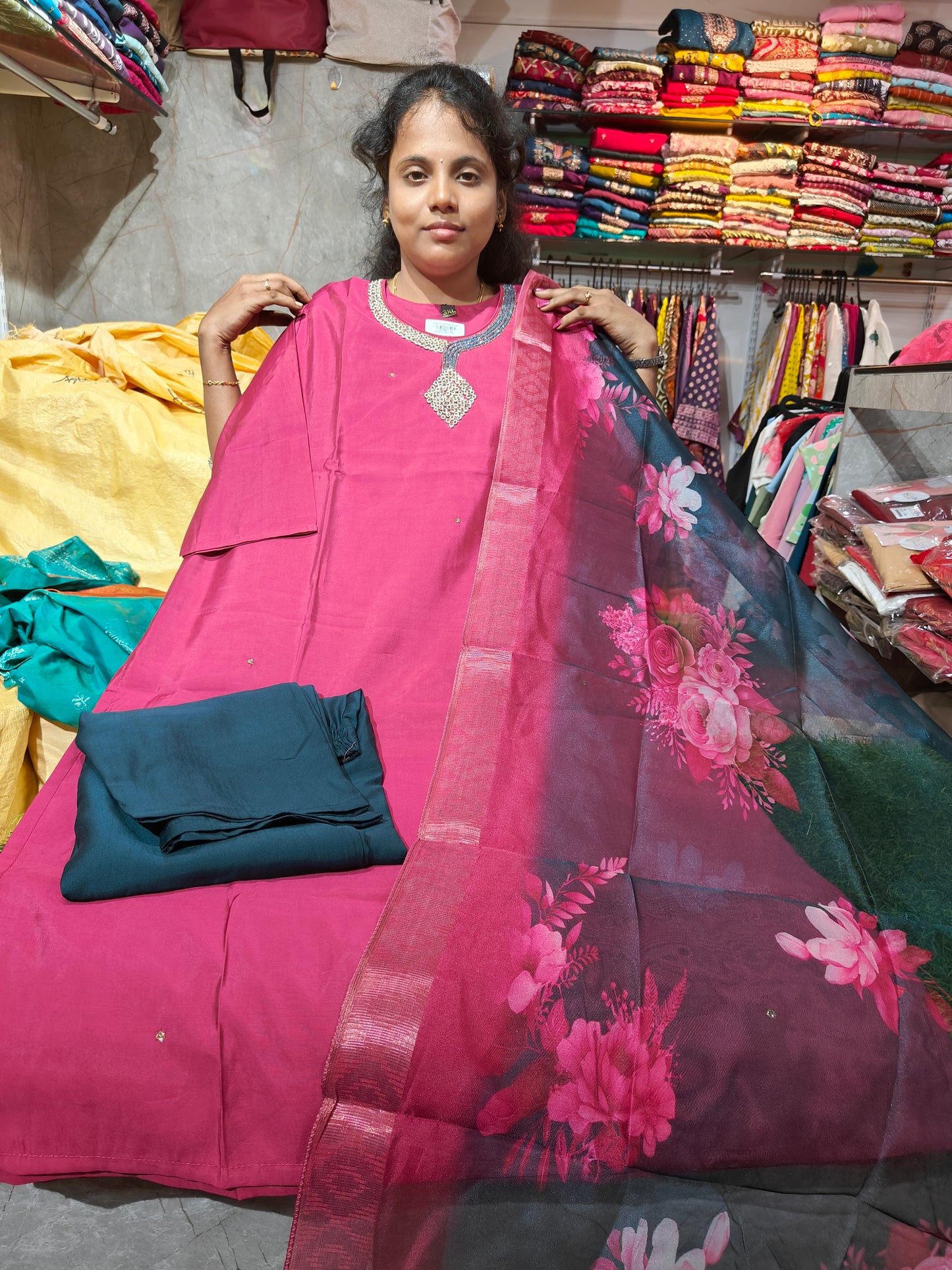 Plus Size Fancy Grand Partywear Salwar Set with Contrast Bottom & Dupatta – PSFS23 | Just ₹799