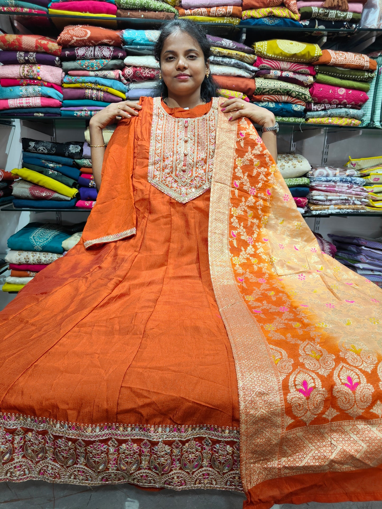 Grand Partywear Anarkali Kurti with Banarasi Dupatta (3XL to 6XL) โ Premium Plus Size Ethnic Wear at โน999 | PSTS77