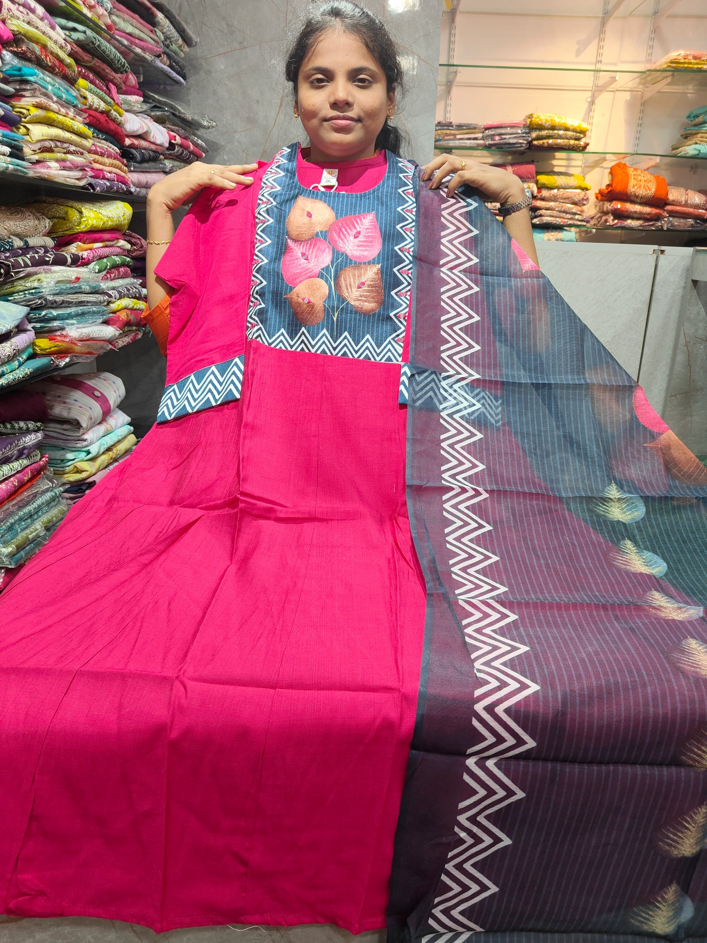 Vatican Anarkali Kurti with Shawl | Leaf Design | 3XL 4XL Plus Size | Offer βΉ599 | PSTS72