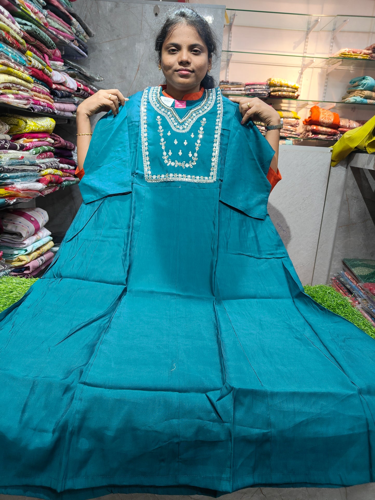 Shimmer Silk Anarkali Kurti with Handover Work | Plus Size | Offer βΉ550 | PSUK101