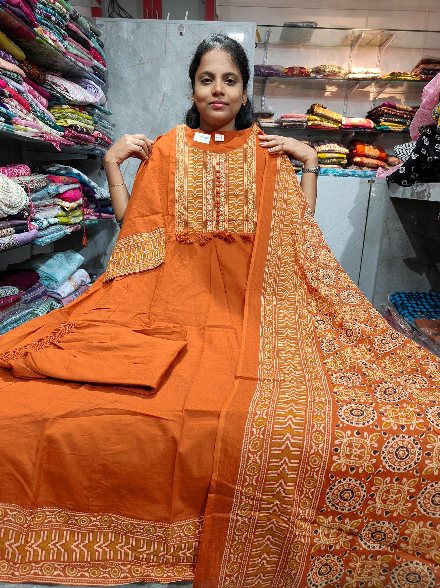 Soft Cotton Anarkali Salwar Set with Pant & Shawl | 4XL–7XL | PSCS58 | ₹999