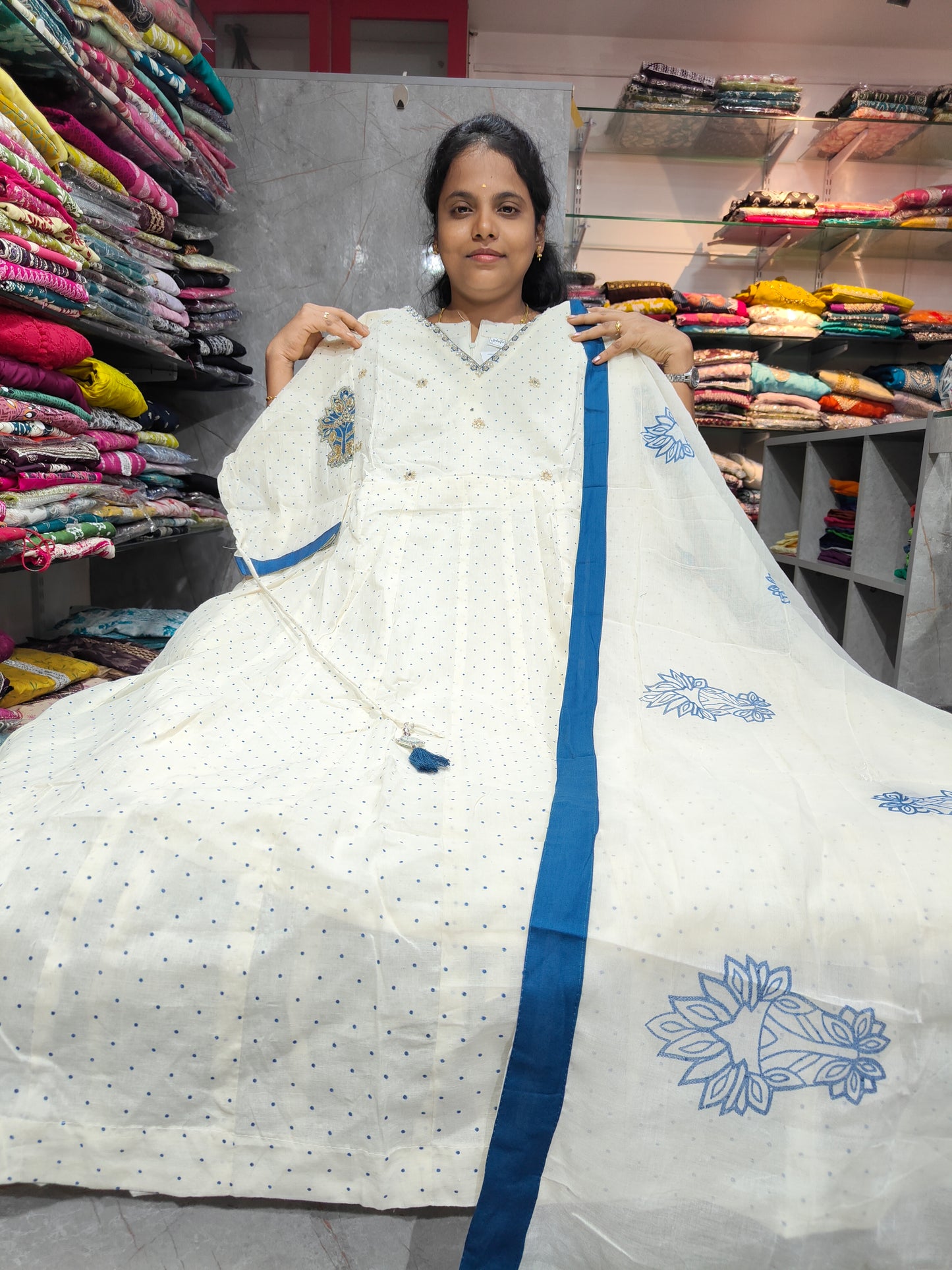 V Neck Trendy Long Anarkali Kurti with Shawl & Lining Top – Plus Size Ethnic Wear PSTS88