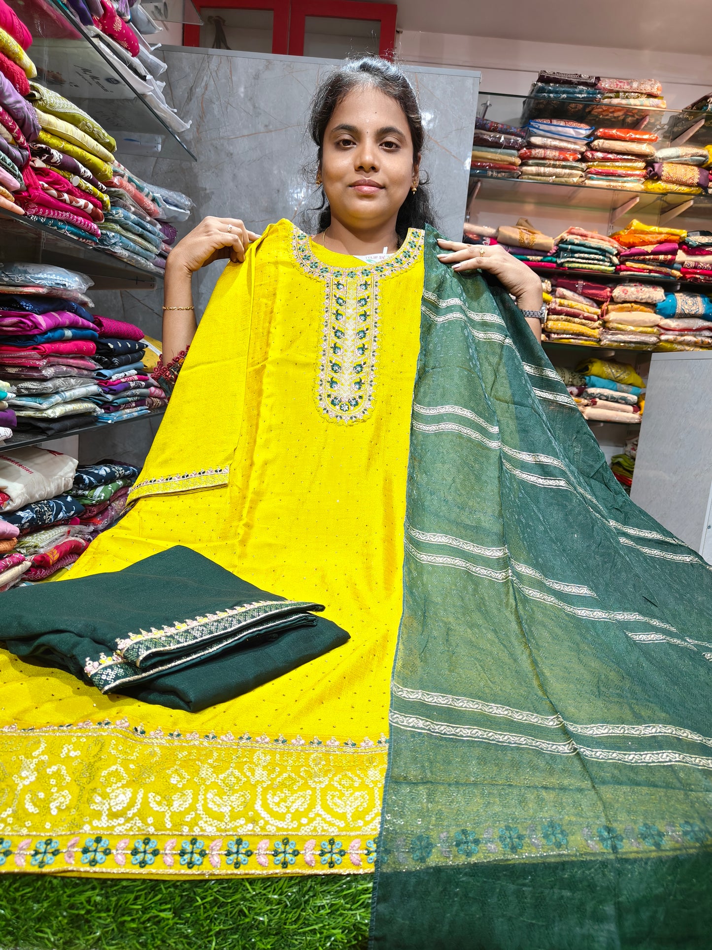 Grand Side Open Silk Partywear Salwar Set 3XL to 5XL with Contrast Pant & Shawl | PSFS90 ₹899