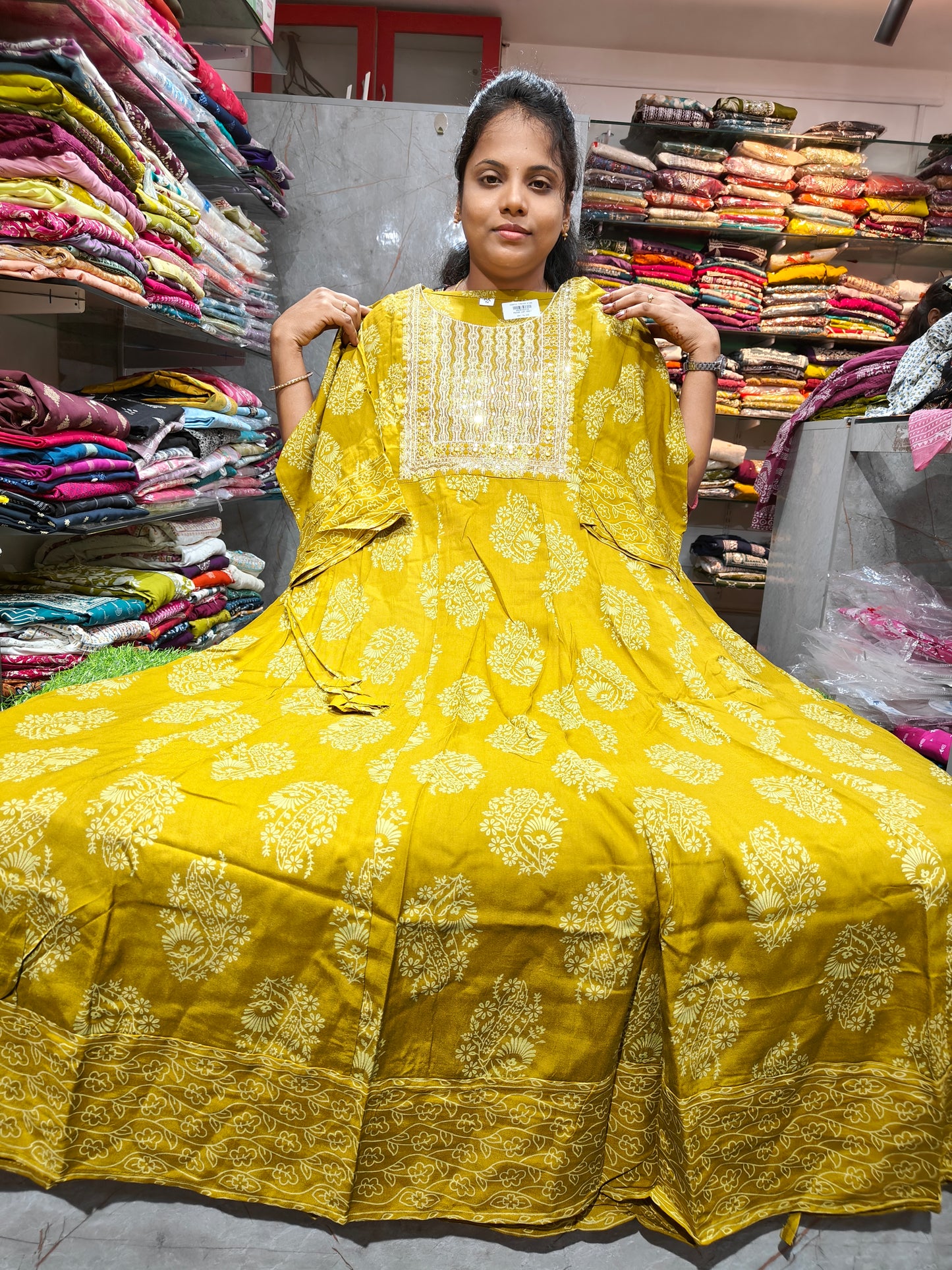 Plus Size Rayon Cotton Long Anarkali Kurti | 4XL-7XL | PSUK23