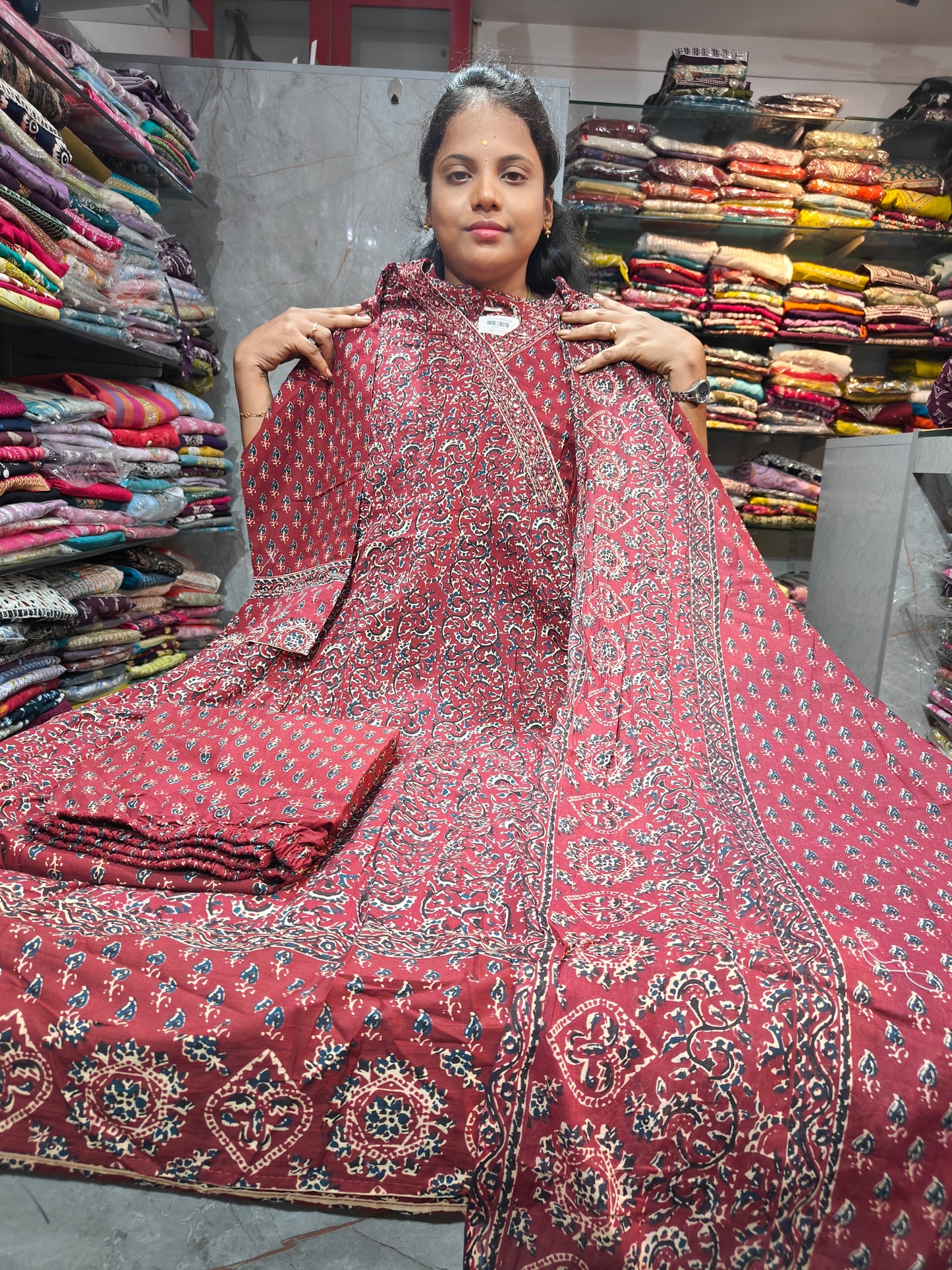 PSCS121 Cotton Trending Anarkali Full Set with Bottom & Shawl | Plus Size 3XL to 6XL | Women's Ethnic Wear | Just ₹1099