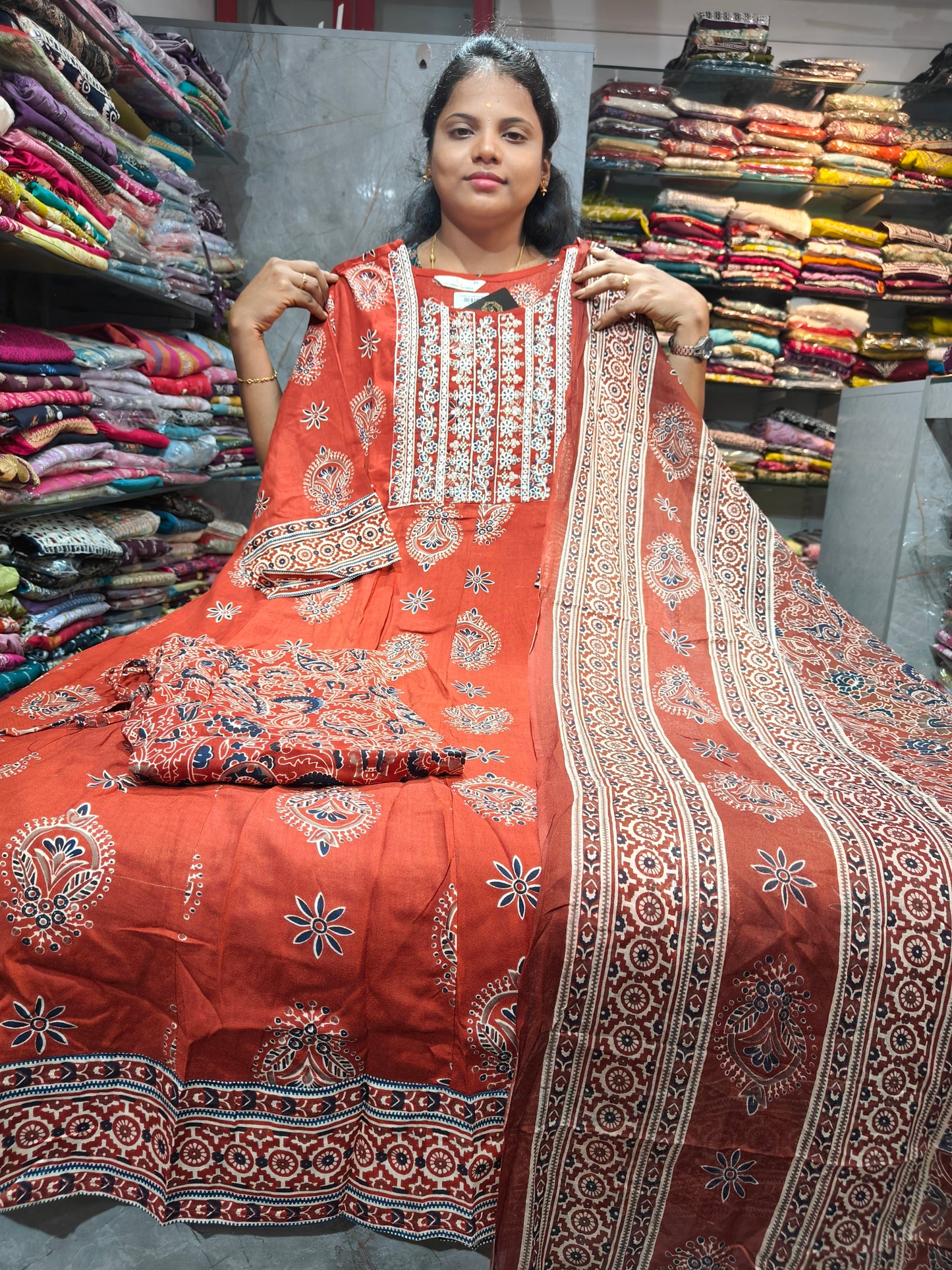PSCS125 Rayon Cotton Anarkali Full Set for Women | Kurti with Bottom & Shawl | Trending Ethnic Wear | Just ₹899