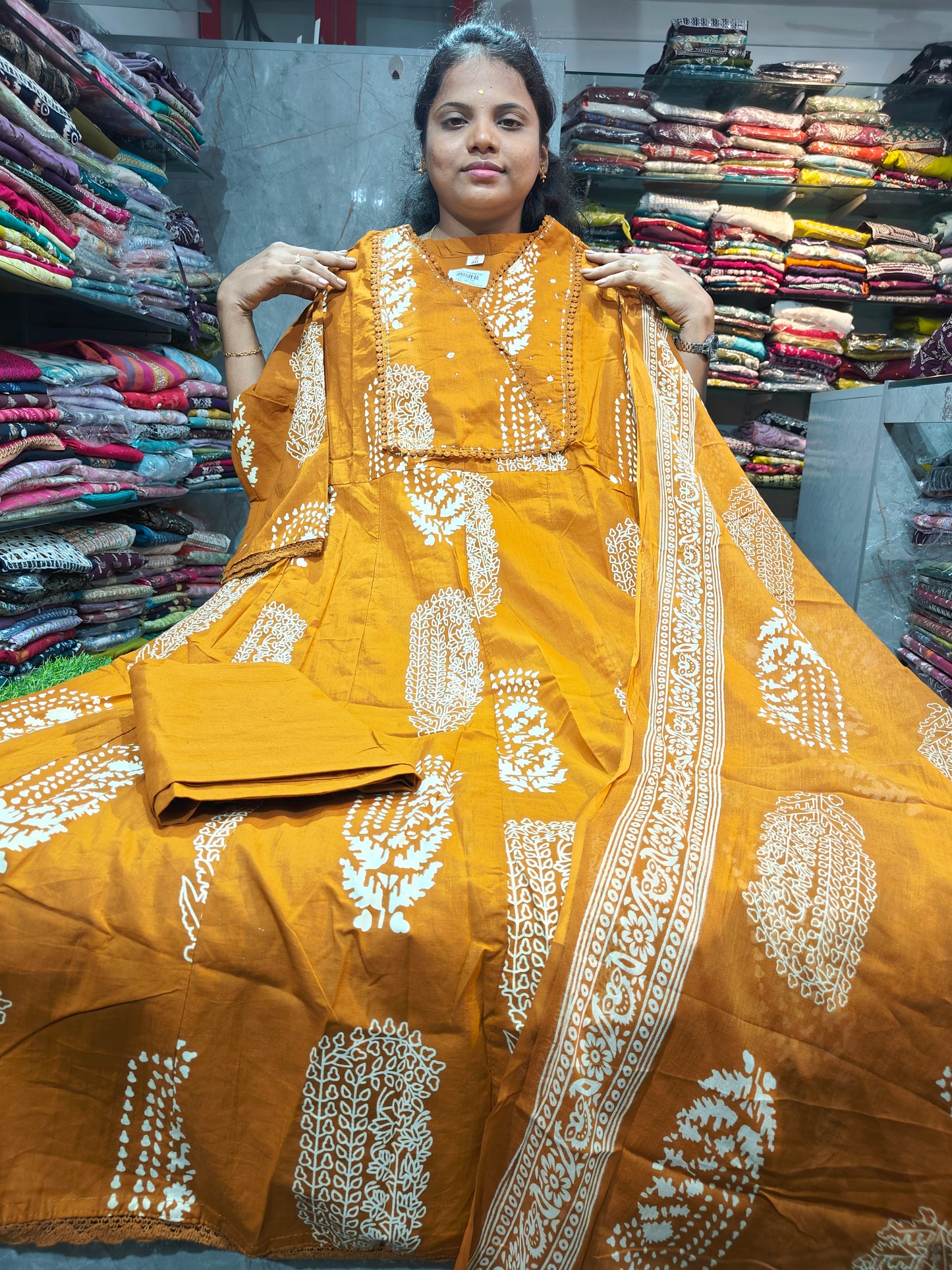 PSFS17 Long Cotton Anarkali Full Set for Women | Premium Ethnic Wear with Dupatta | Elegant Flared Design | Just ₹1099