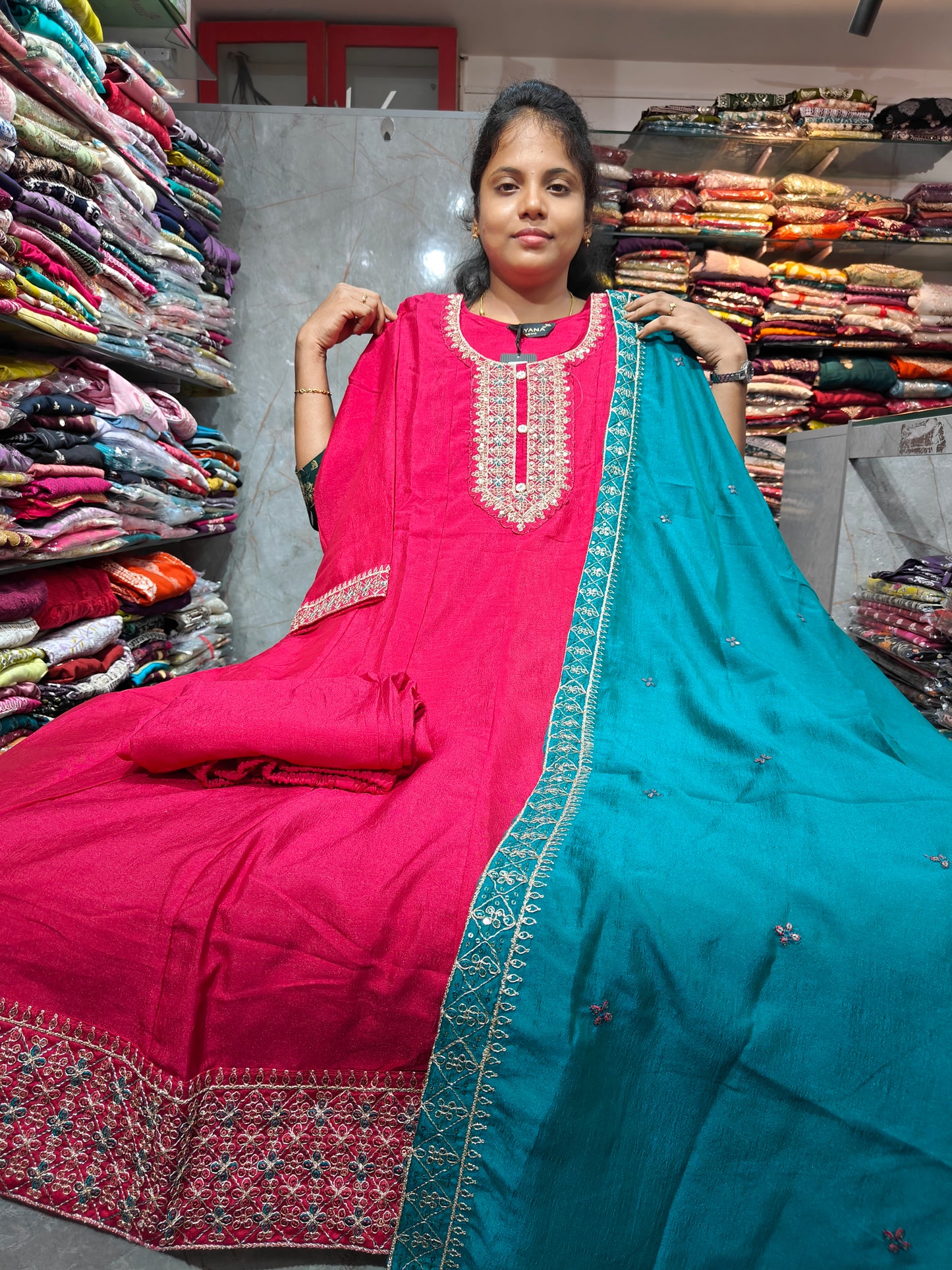 PSFS108 Vichitra Silk Anarkali Kurti With Lining & Shawl | 3XL to 5XL | ₹1099