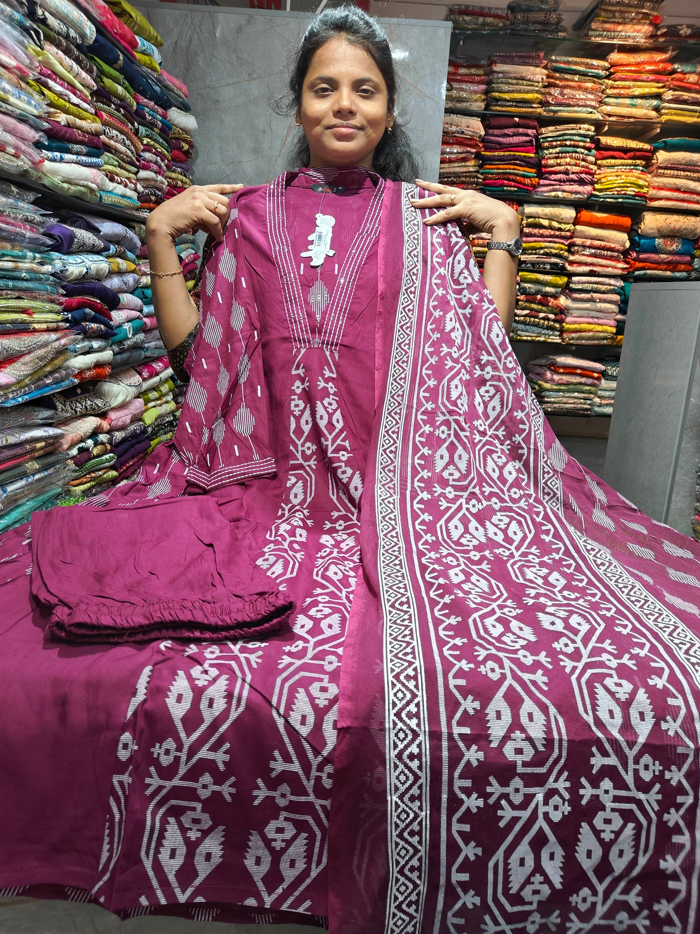 Premium Cotton A-Line Umbrella Salwar Set for Women | Plus Size 3XL to 6XL | Kurti Pant & Dupatta | PSCS135 | ₹799