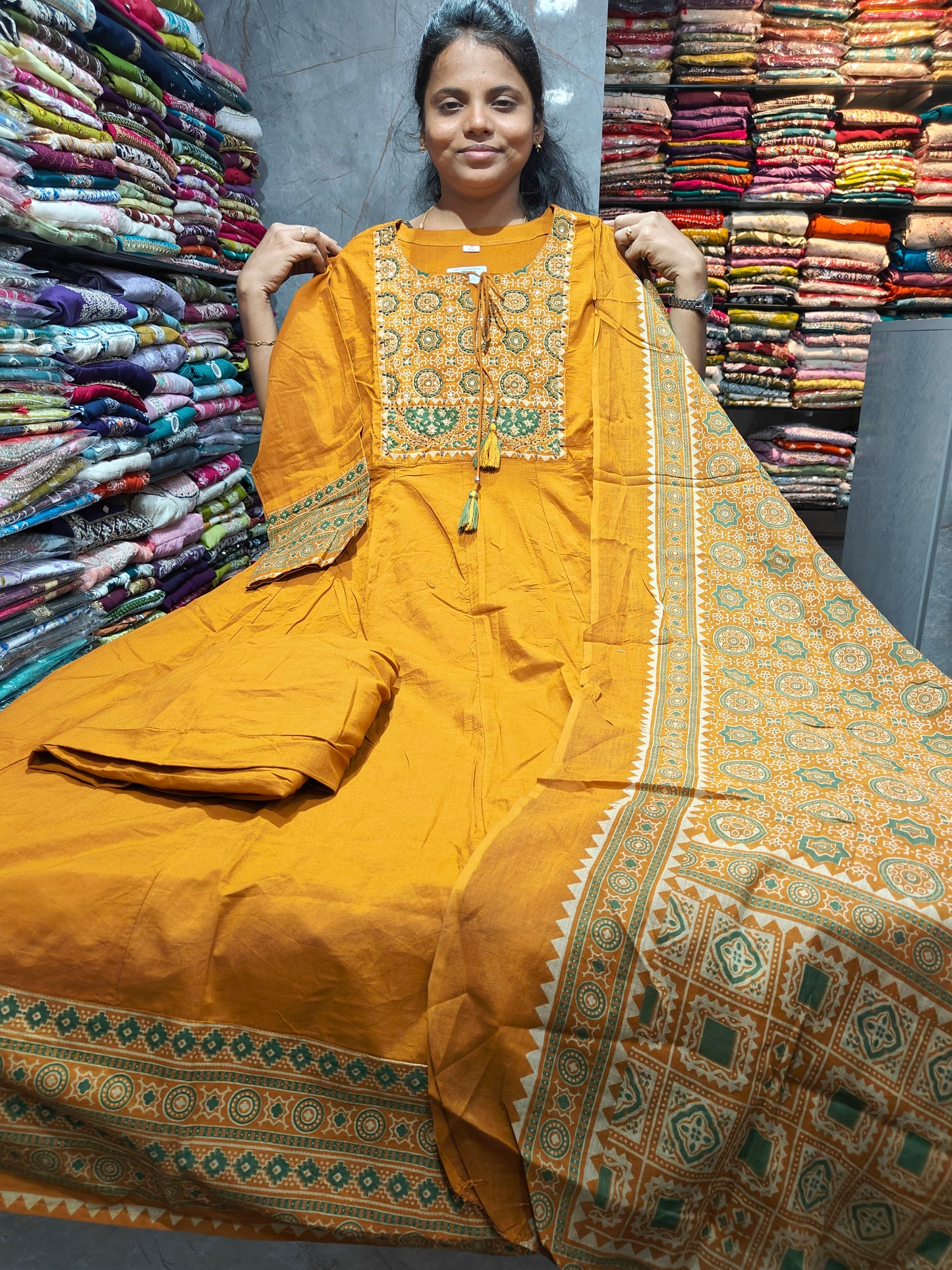 PSCS137 Long Cotton Anarkali Full Set for Women | Premium Ethnic Wear with Dupatta | Elegant Flared Design | Just ₹1099