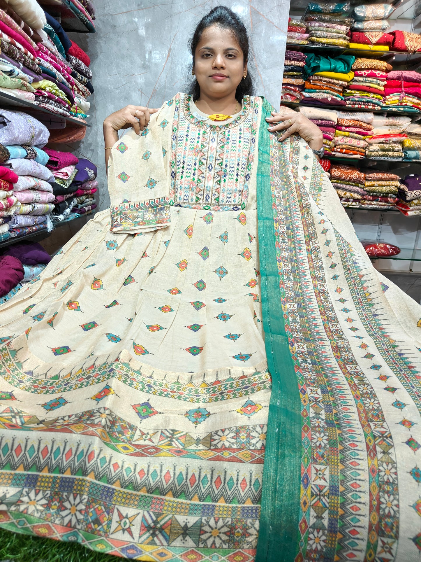 Tissue Silk Party Wear Grand Anarkali Kurti with Dupatta | Plus Size 3XL to 5XL | Just ₹799 | PSTS49