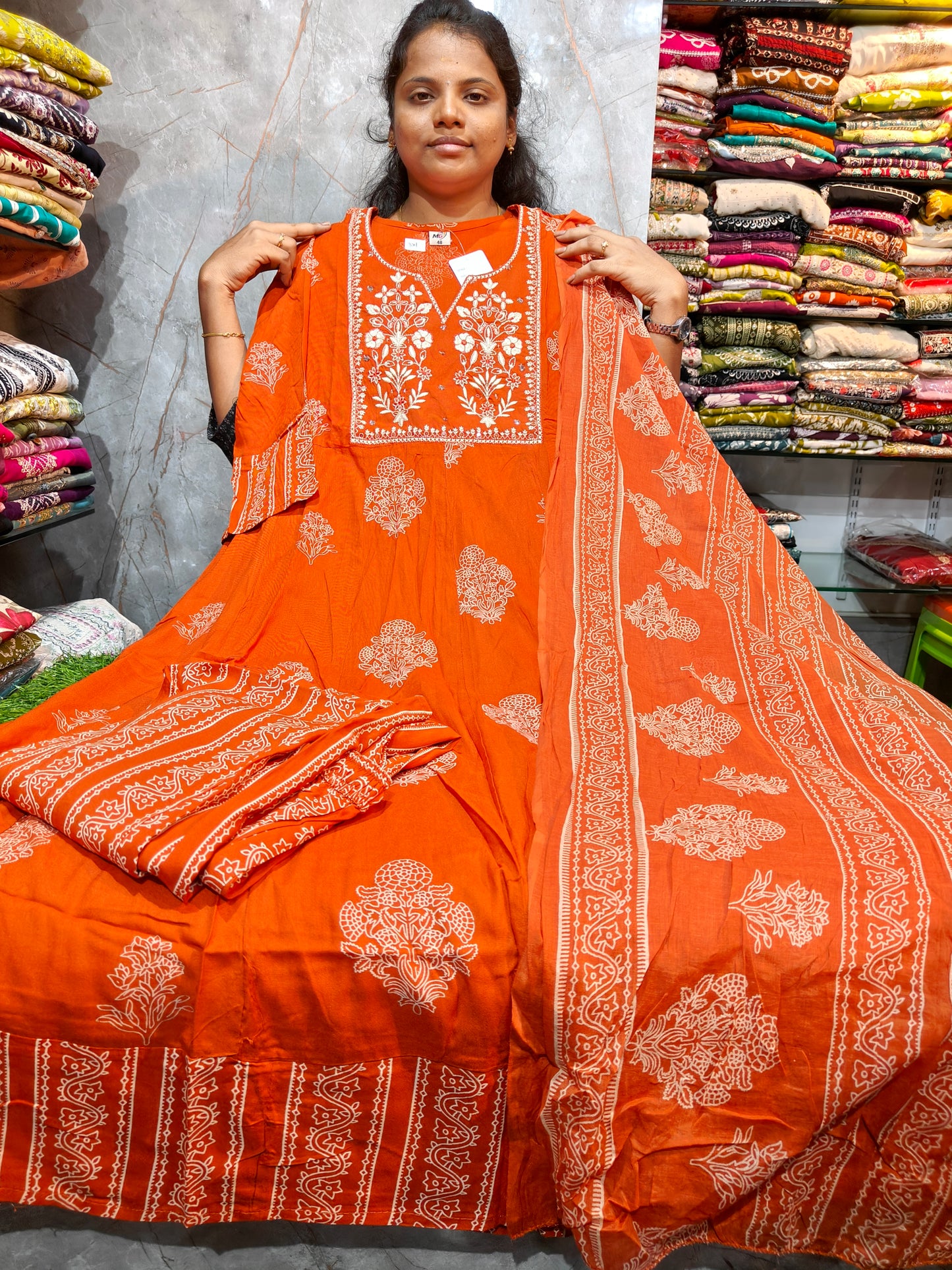 PSCS34 Rayon Cotton Anarkali Full Set for Women | Kurti with Bottom & Shawl | Trending Ethnic Wear | Just ₹899