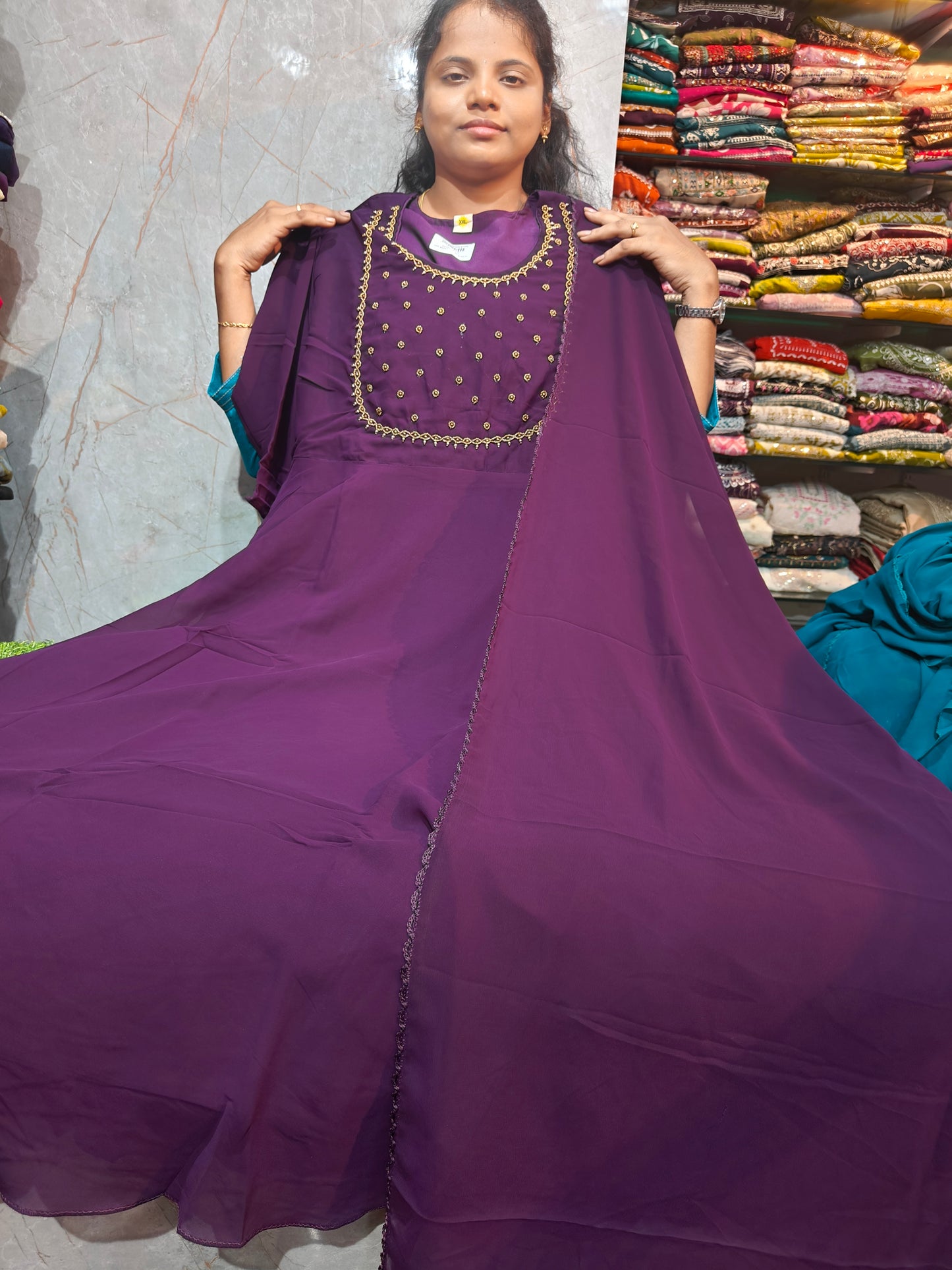 Handwork Georgette Kurti with Lining & Shawl | Elegant Party Wear Kurti | Just ₹799