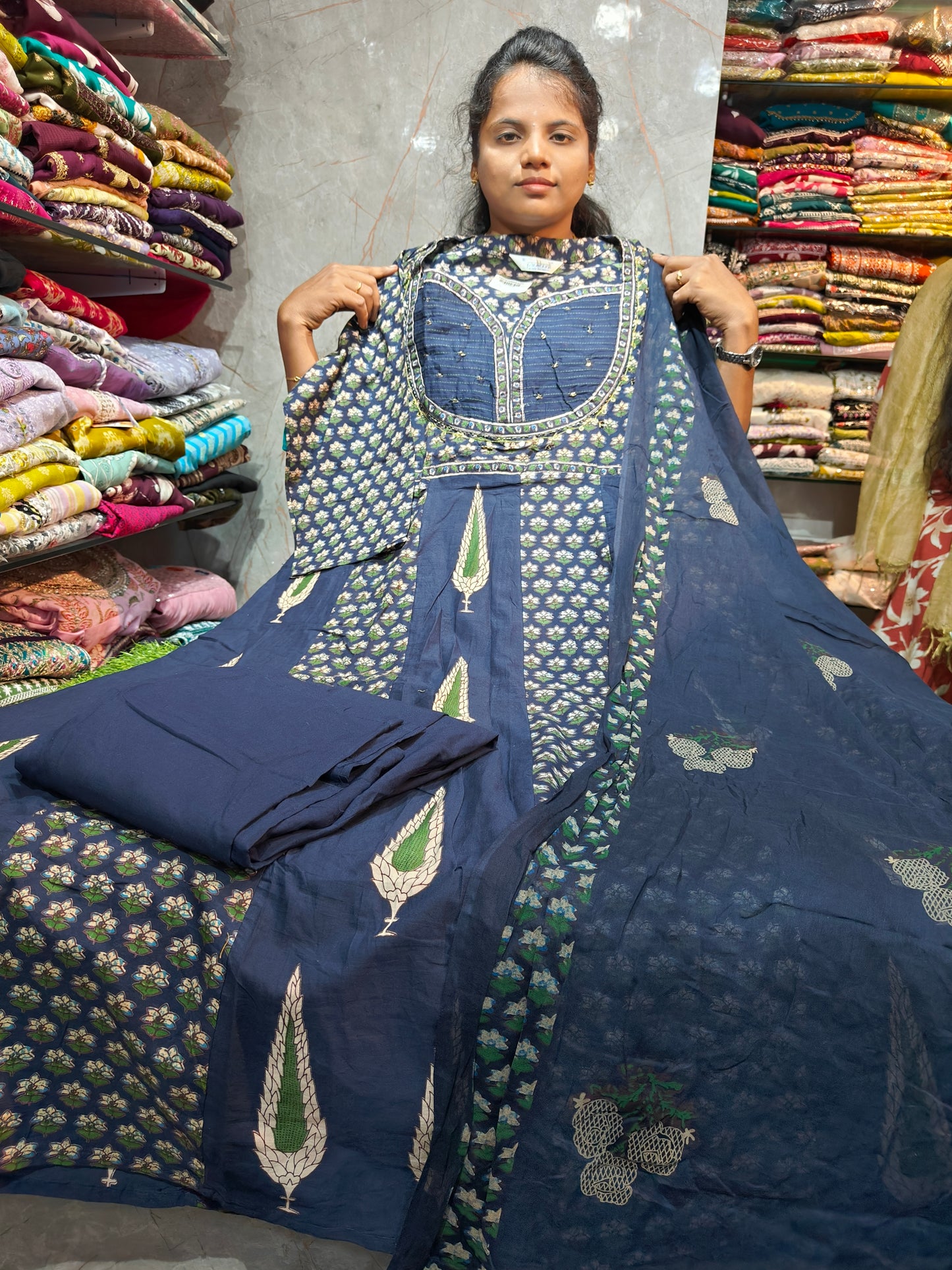 Trending Cotton Anarkali Salwar Set with Pant & Shawl | 4XL–7XL | PSCS108 | ₹999