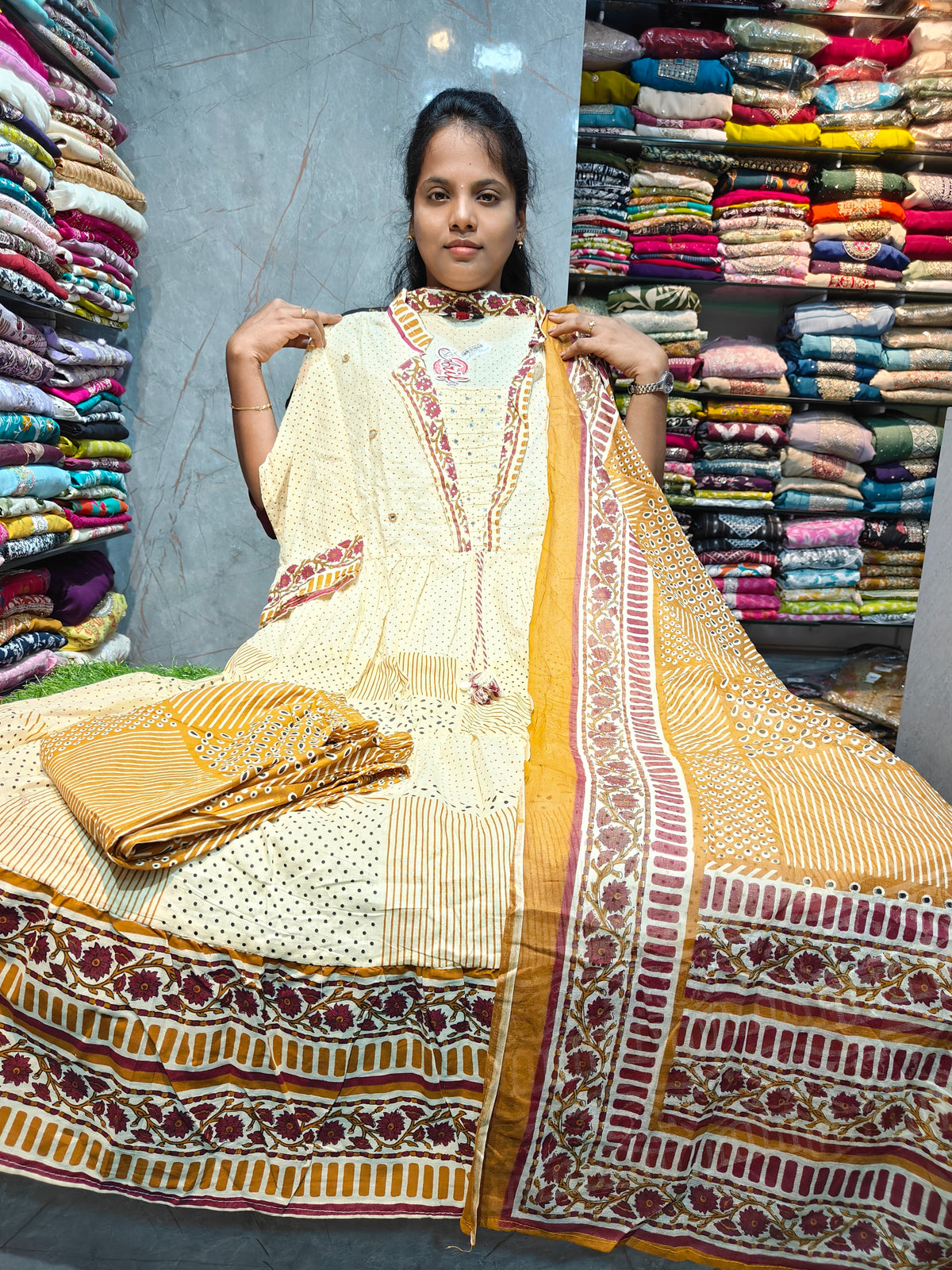 PSCS161 Plus Size Cotton Anarkali Set 3XL to 6XL | Trendy Collar Neck Design | ₹1099