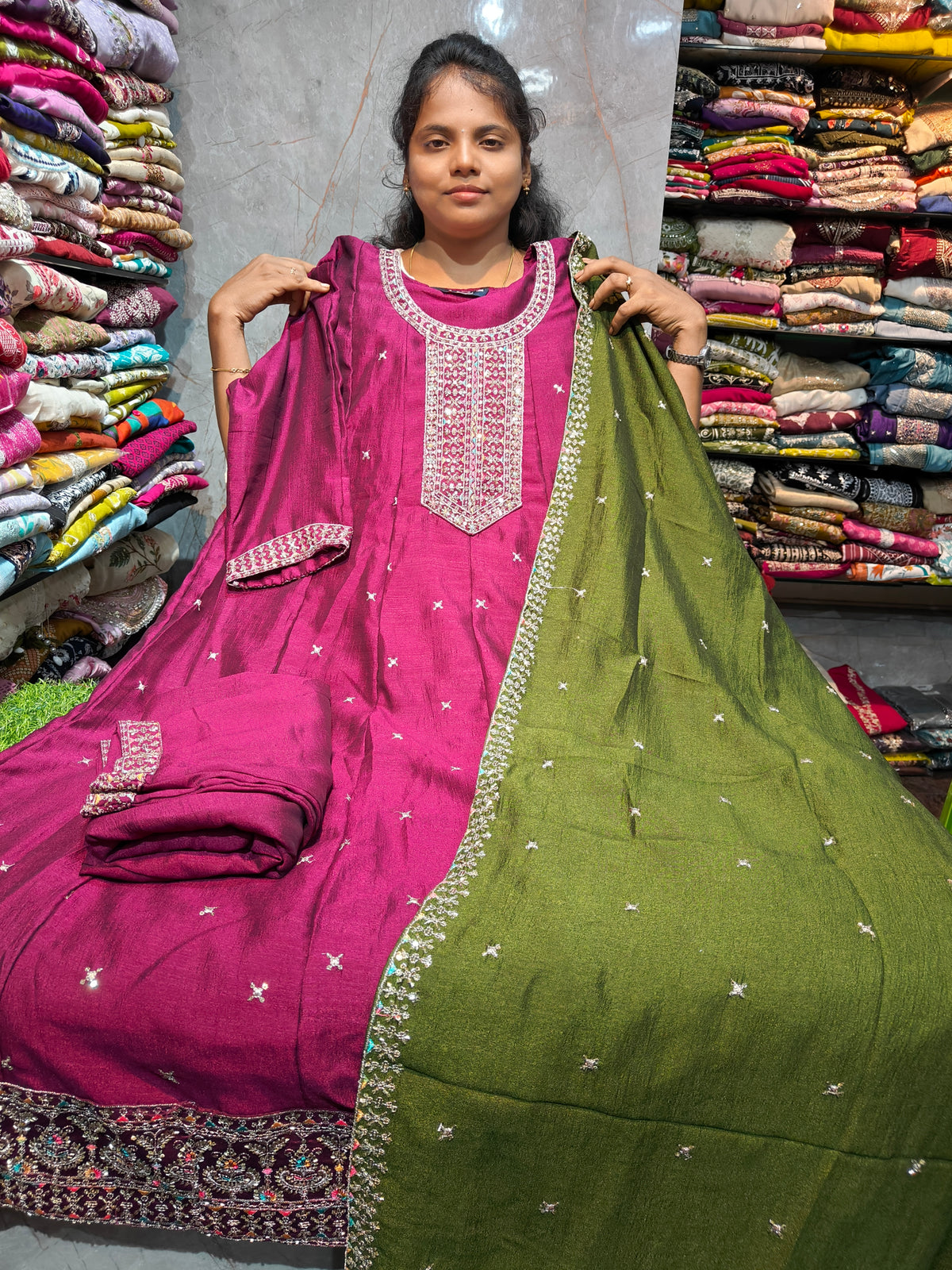 PSFS85 | Vichitra Silk Anarkali | Plus Size 3XL to 5XL | Just ₹1099