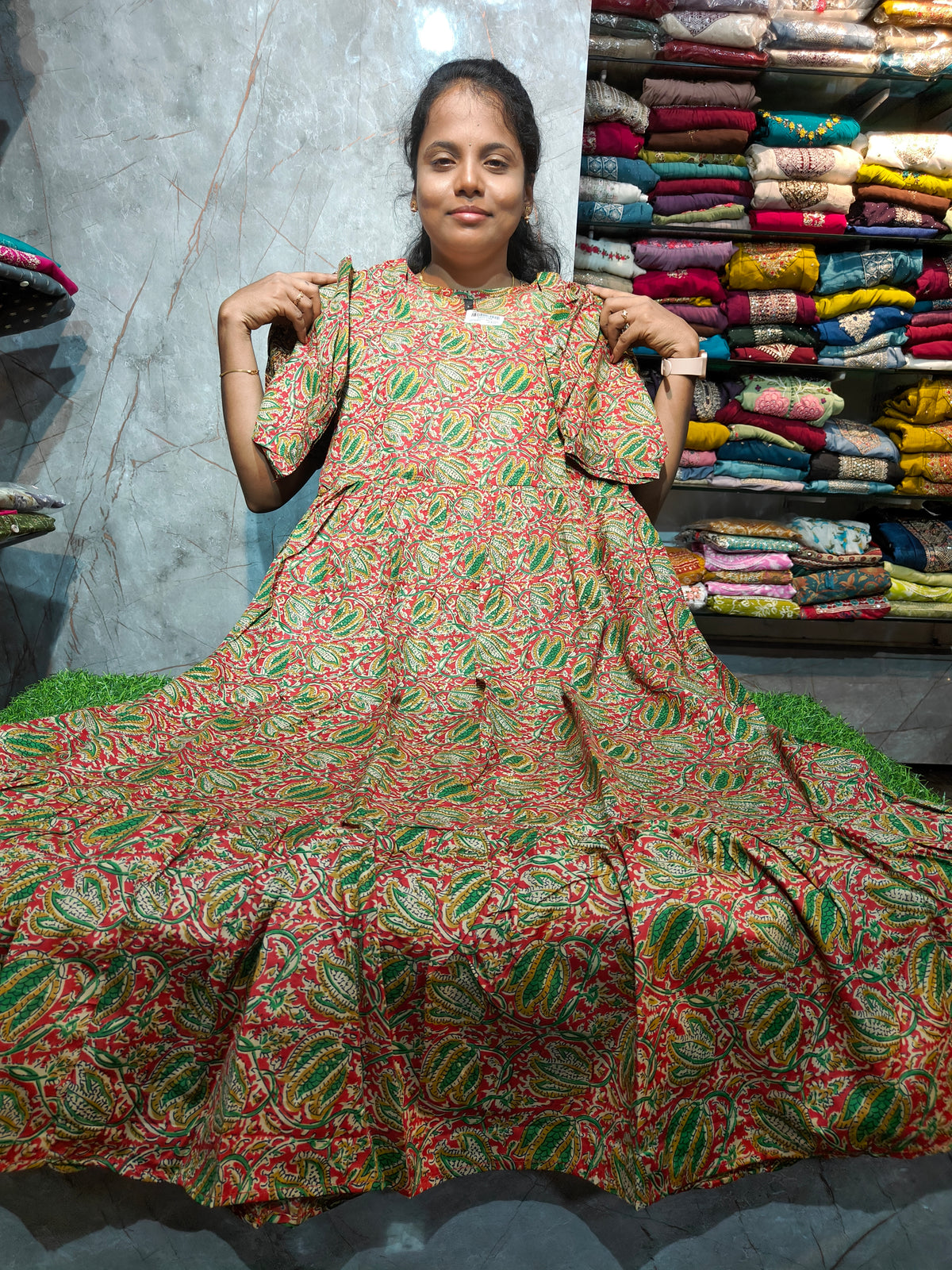 Women’s 2-Tier Puff Sleeve Maxi Dress – Mixed Cotton | M to 4XL