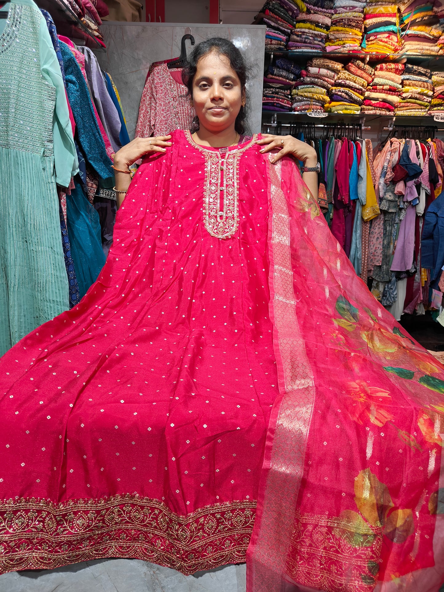 Partywear Anarkali Kurti with Digital Print Shawl – Plus Size 3XL to 6XL | AS949 – ₹949