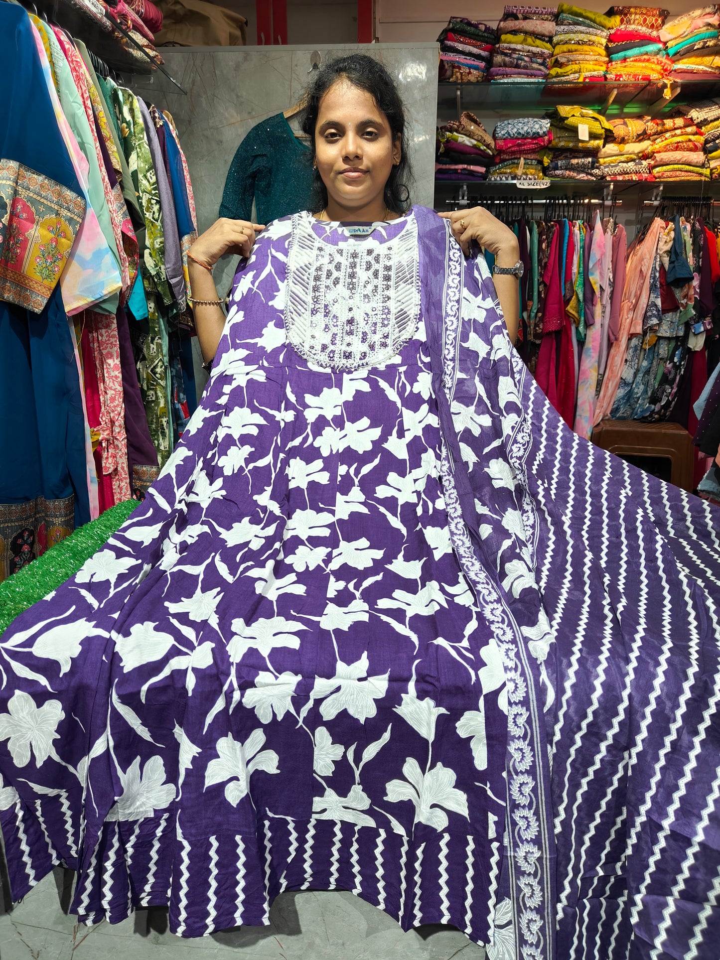 Rayon Cotton Anarkali Kurti with Dupatta | 4XL to 6XL TWS649