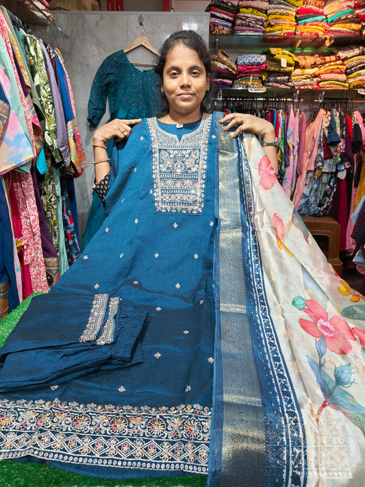Silk Partywear Set with Digital Print Shawl | 4XL to 6XL – ₹799 | SAL799
