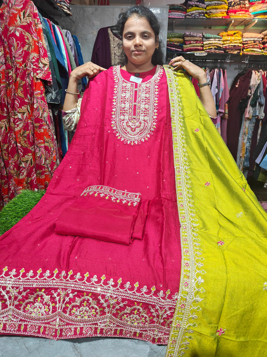 Premium Silk Partywear Salwar Set with Shawl  SK950A – Plus Size 3XL to 5XL – ₹950