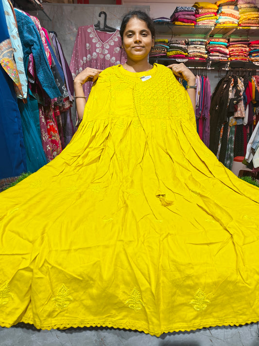 Trending Plus Size Anarkali Kurti | Rayon Fabric with Flower Thread Work Sizes 4XL–7XL |  KFS629A ₹629