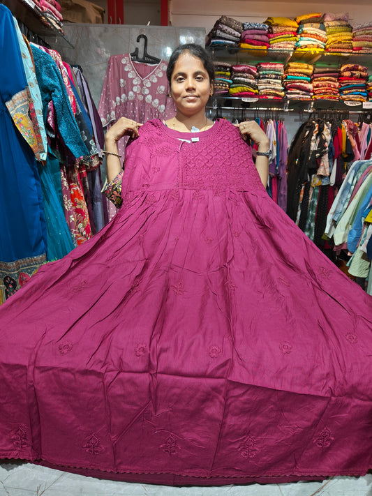 Trending Plus Size Anarkali Kurti | Rayon Fabric with Flower Thread Work Sizes 4XL–7XL |  KFS629A ₹629