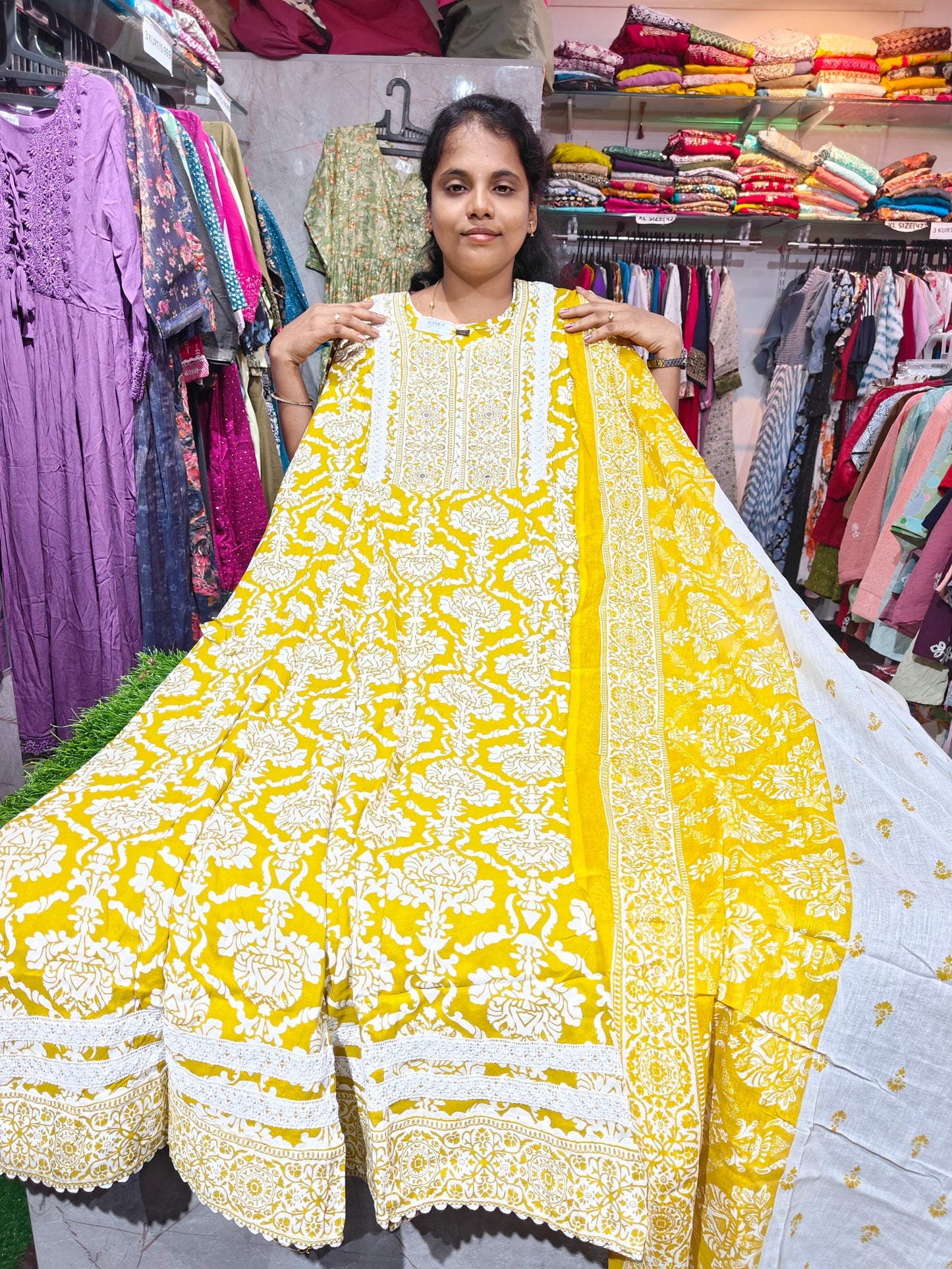 Anarkali Kurti with Shawl – Rayon Cotton – Plus Size 3XL to 6XL – ₹649 – PTS649