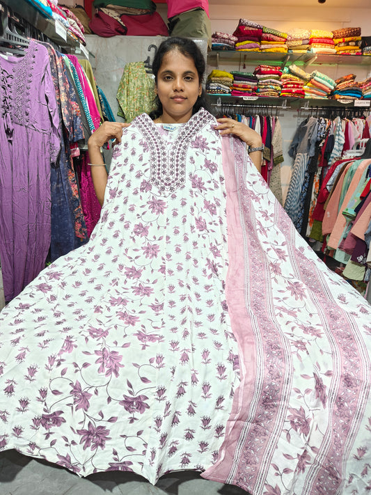 KTS649 Plus Size Anarkali Kurti with Shawl – Rayon Cotton Fabric – 4XL to 6XL