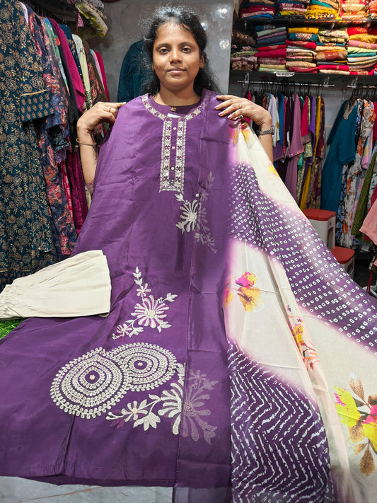 Silk Partywear Salwar Set – MQ749 | Handwork & Thread Work Design | Sizes M to XXL | Price ₹749