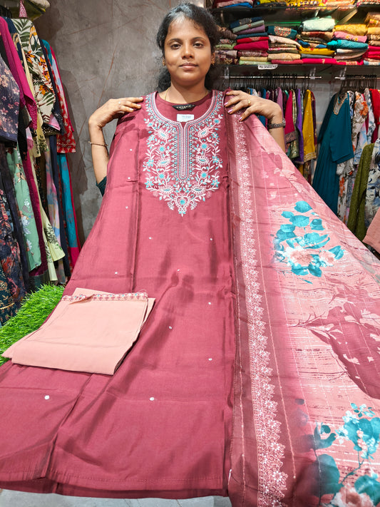 Silk Partywear Salwar Set with Grand Shawl | Elegant Ethnic Wear | Sizes M to XXL – ₹749