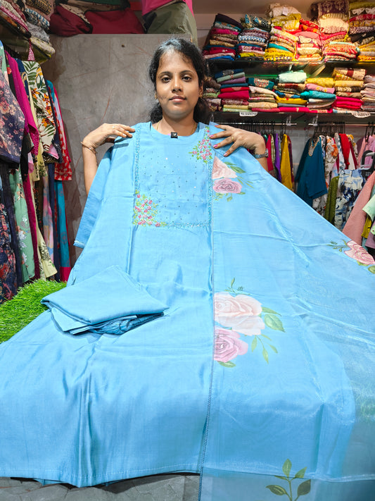 Silk Handwork Partywear Salwar Set with Digital Print Dupatta | Designer Ethnic Wear | Sizes M to XXL