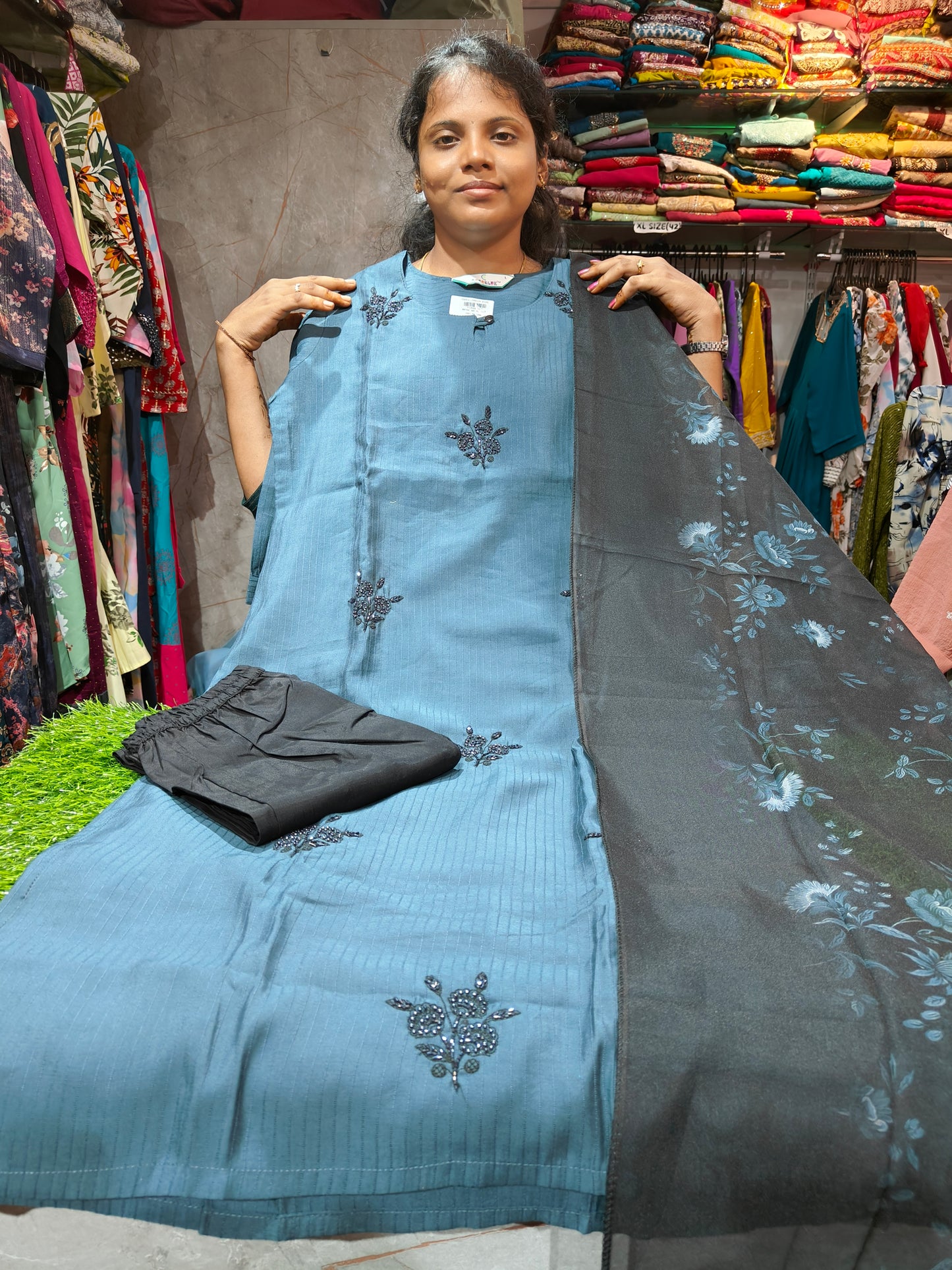 Silk Partywear Salwar Set with Grand Shawl | Elegant Ethnic Wear | Sizes M to XXL – ₹1049