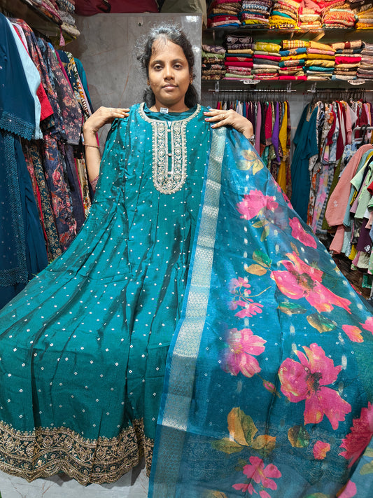 Partywear Anarkali Kurti with Digital Print Shawl – Plus Size 3XL to 6XL | AS949 – ₹949