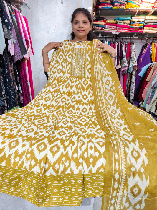 Rayon Cotton Anarkali Kurti with Dupatta | 4XL to 6XL IK699