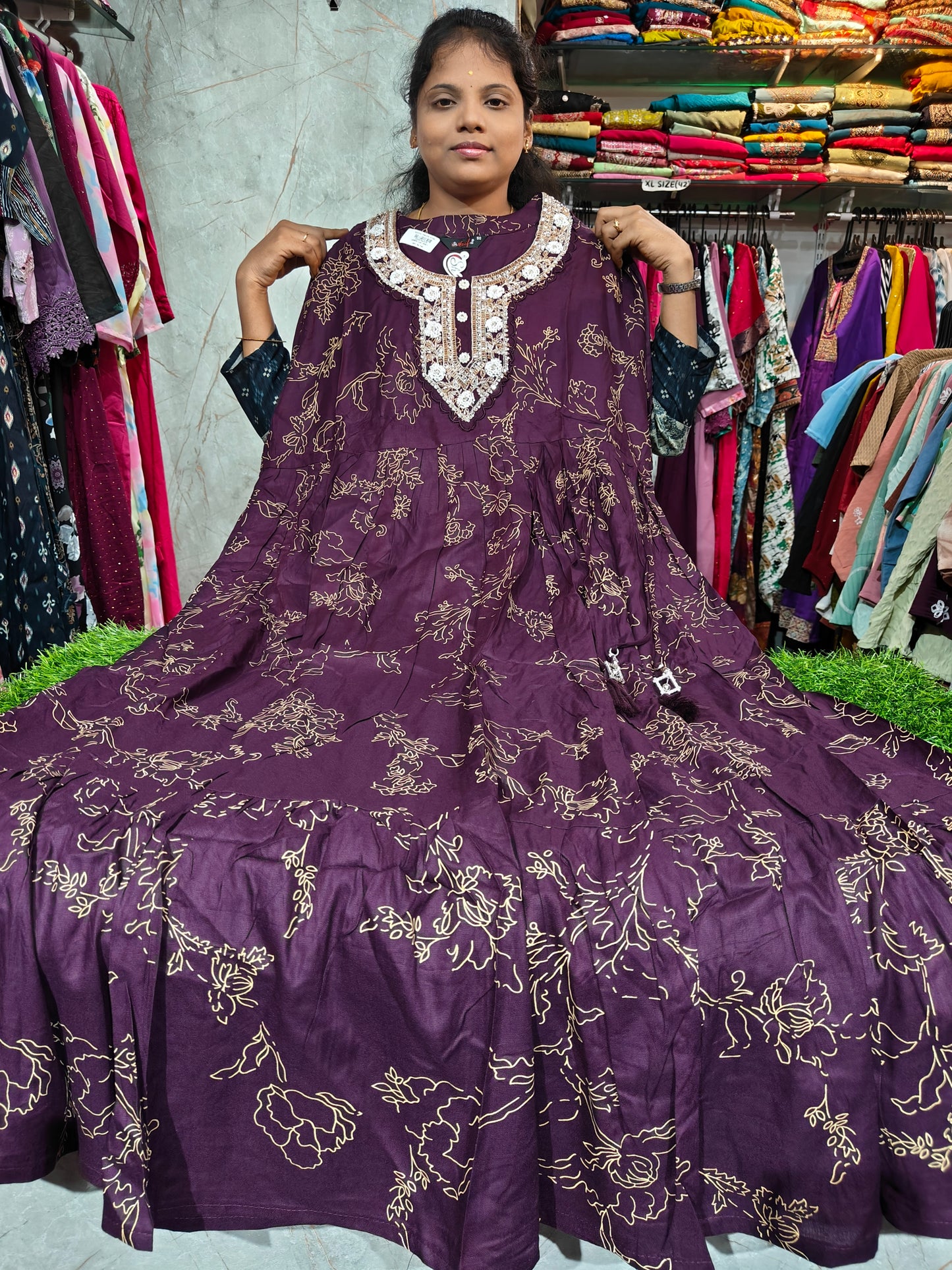 Heavy Neck Work Anarkali Kurti – Plus Size (3XL to 6XL) | Party Wear Long Kurti for Women – CGA649
