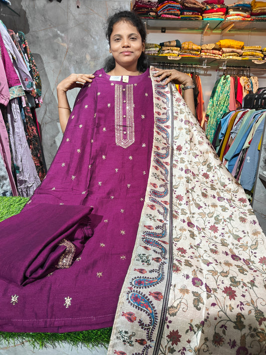 Fancy Silk Salwar Set with Lining – Plus Size 4XL to 6XL – Digital Print Shawl & Bottom – PSFS7 – ₹749