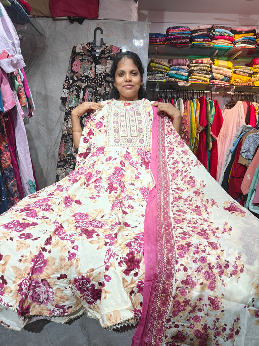 Anarkali Top with Shawl – Cotton Rayon | M to XXL | Elegant Women’s Wear | ₹649 | RSTS26