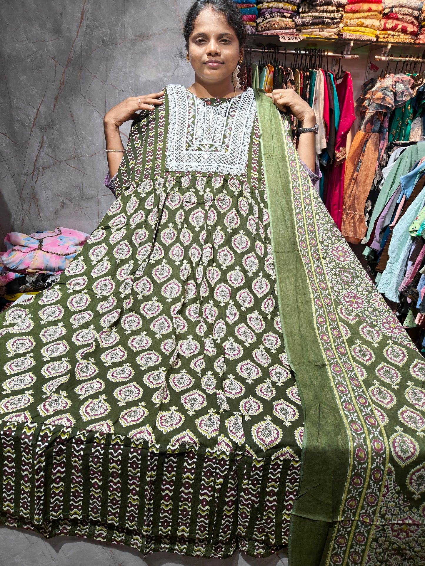 Rayon Cotton Anarkali Kurti with Dupatta | 4XL to 6XL PSTS14