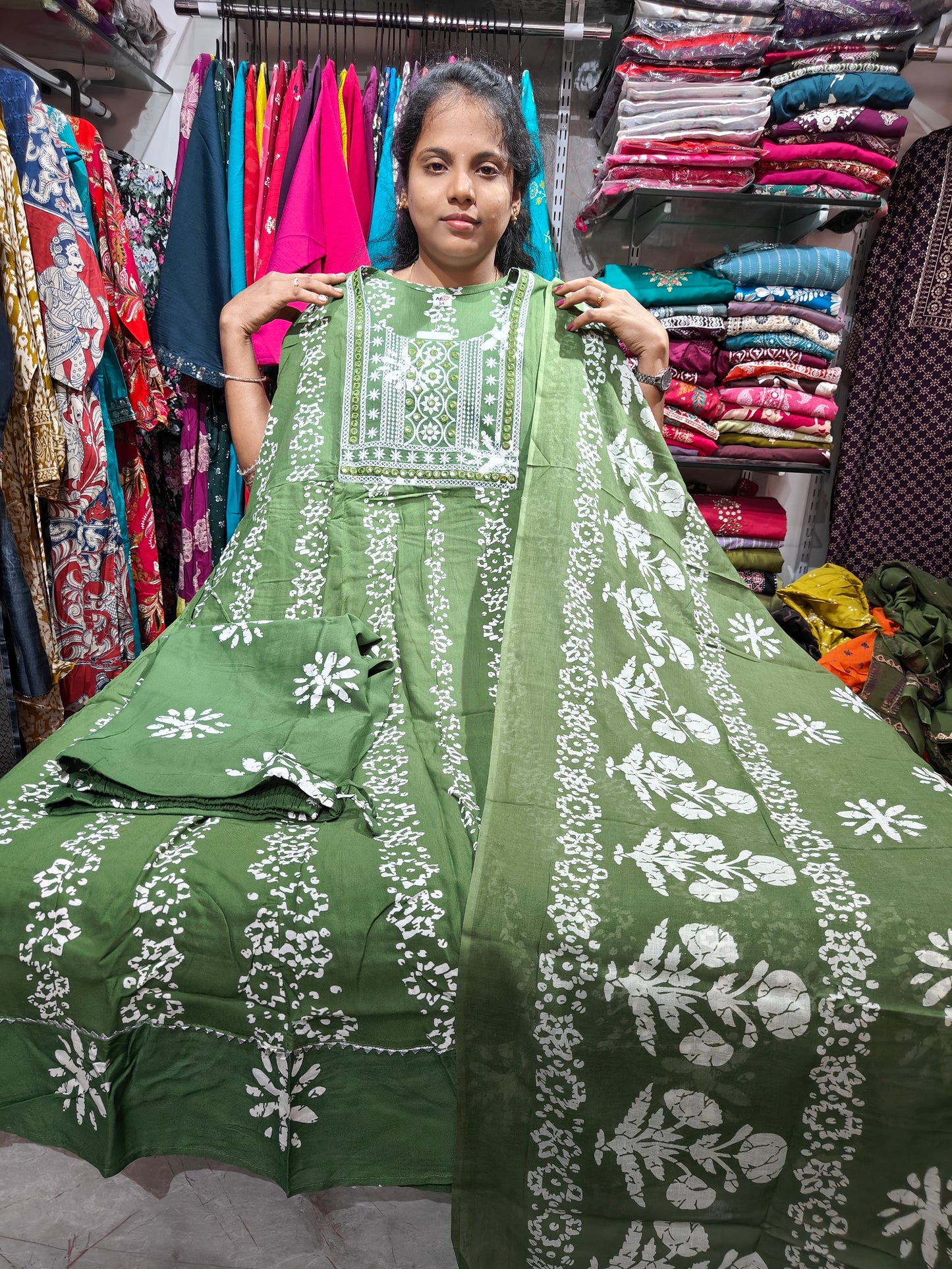 Rayon Cotton Anarkali Kurti Full Set with Dupatta & Pant 4XL to 7XL PSCS9