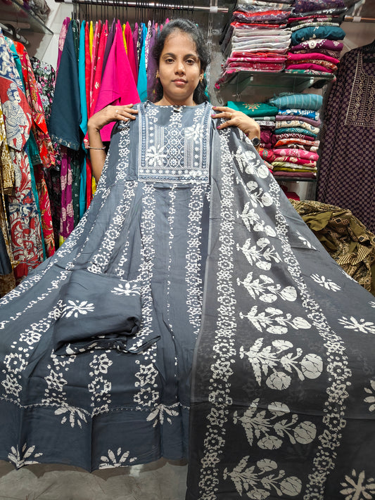 Rayon Cotton Anarkali Kurti Full Set with Dupatta & Pant 4XL to 7XL PSCS9